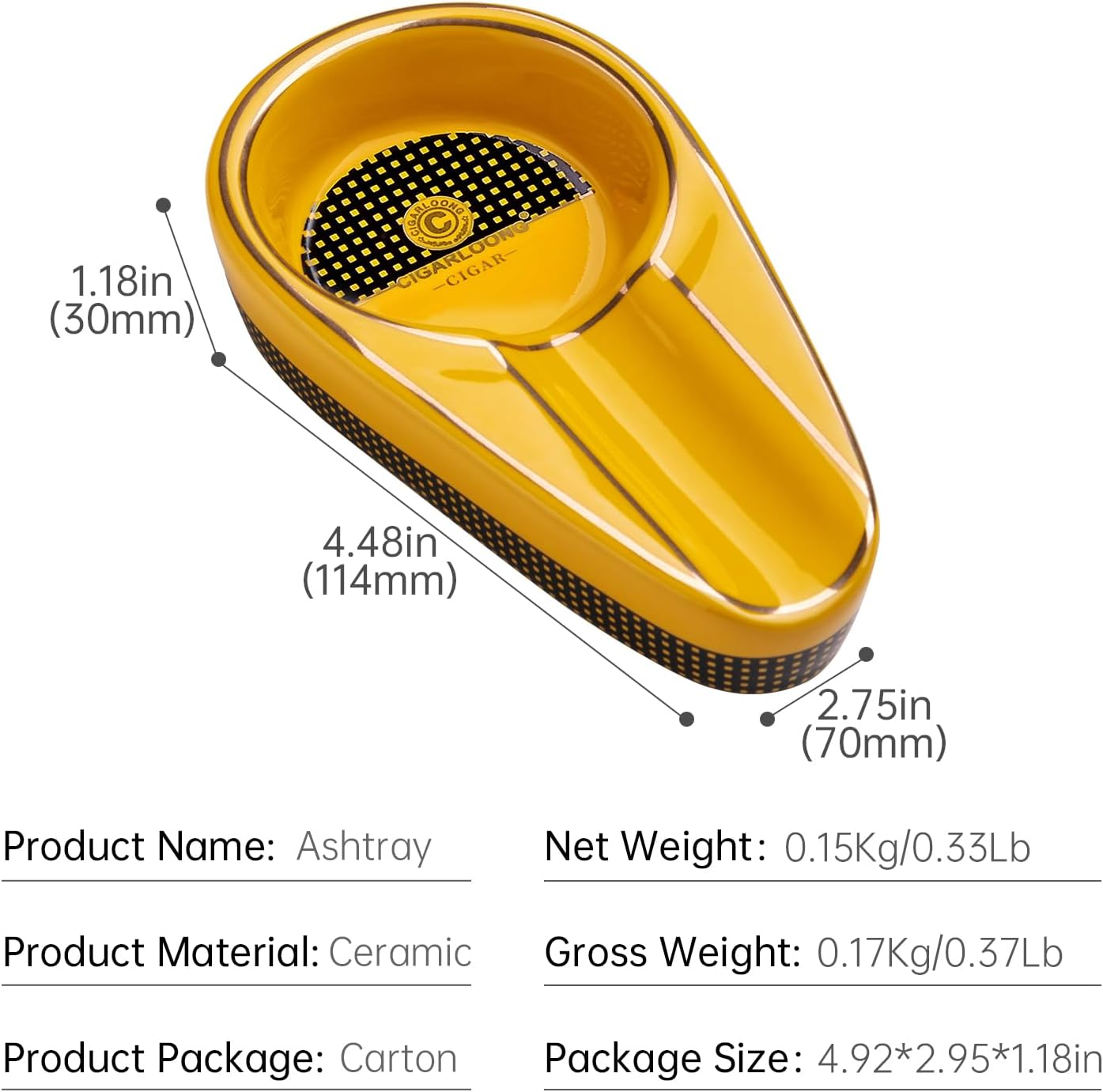 CIGARLOONG Cigar Ashtray Ceramics Portable Travel Pocket Ash Tray Indoor/Outdoor Use for Cigar Lovers (Color:Yellow) image number 1