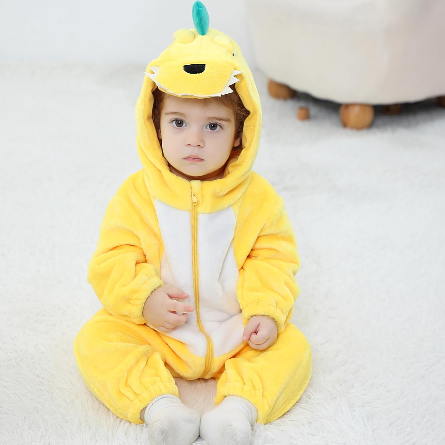 LOLANTA Unisex Baby Dinosaur Costume, Toddler Hooded Animal Costume, Flannel Union Suit image number 7