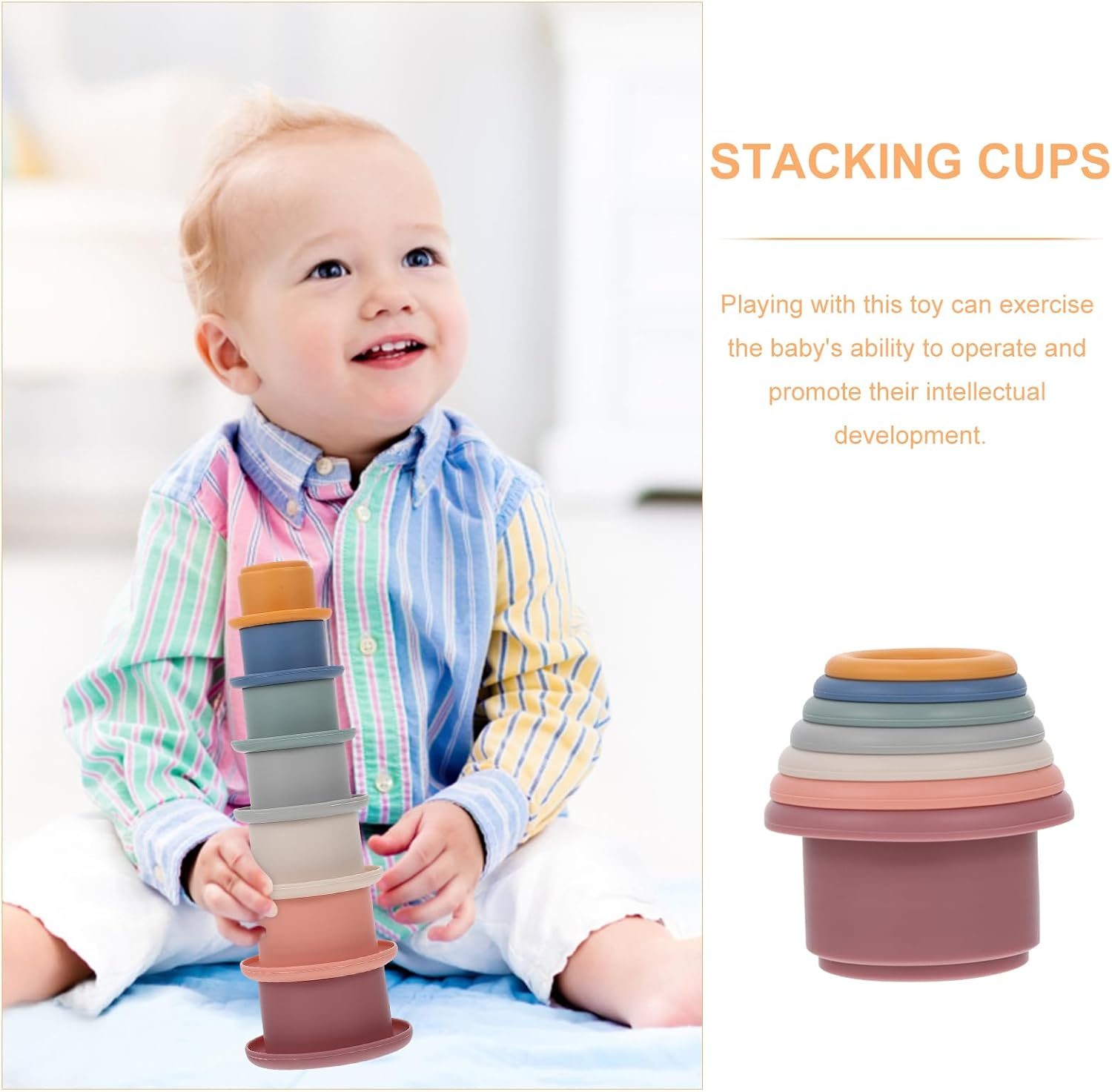 Alasum 7Pcs Cups Toys Children Toy Bathing Stackable Toys Infant Kids Baby Bath Bathing Plaything Stacked Cups to Stack Toddler Silica Gel Blocks image number 5