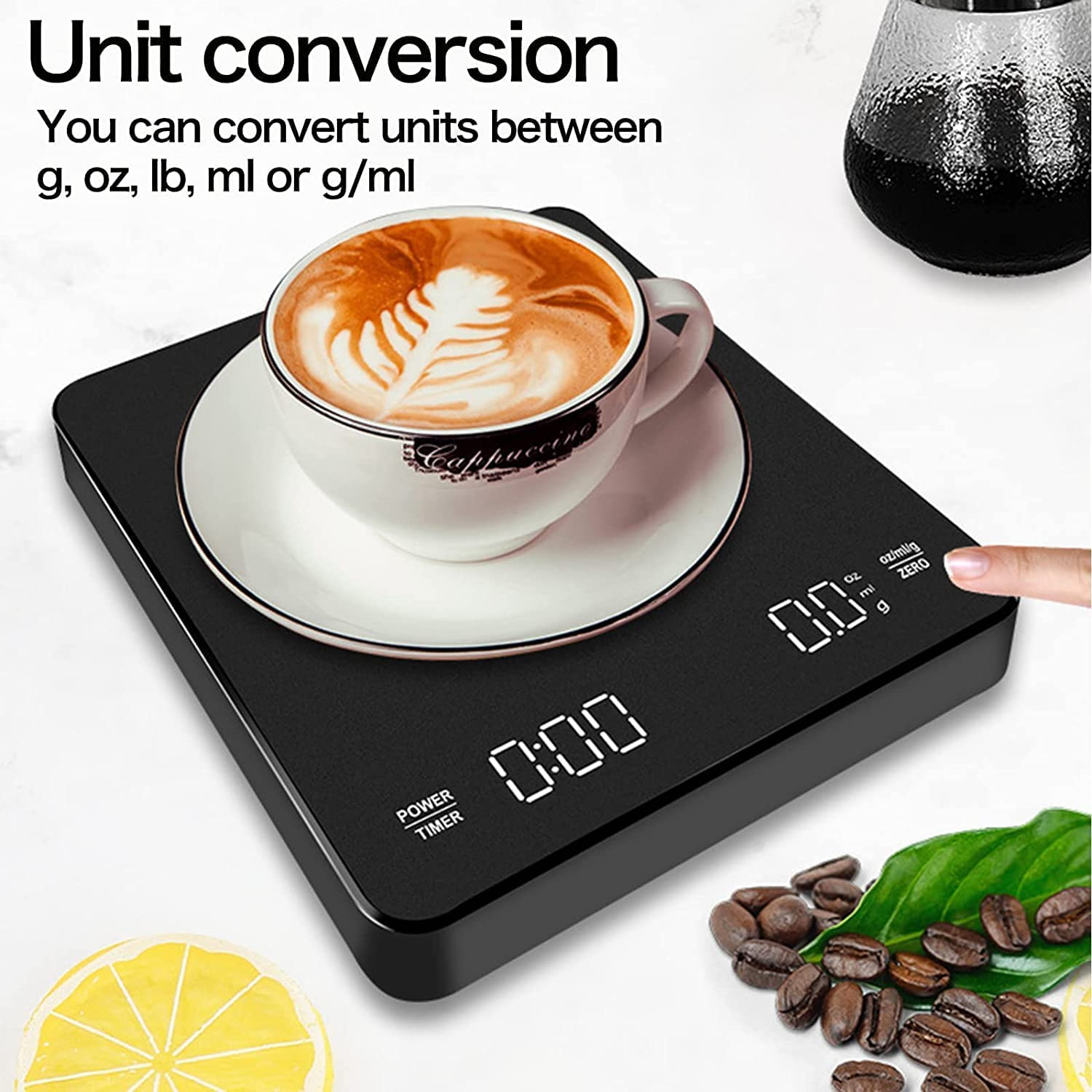 Digital Coffee Scale with Timer, 0.1G/3Kg Rechargeable Coffee Weight Scale, High Precision Espresso Coffee Scale for Pour over with Invisible LED Display and Touch Sensor Operation image number 3