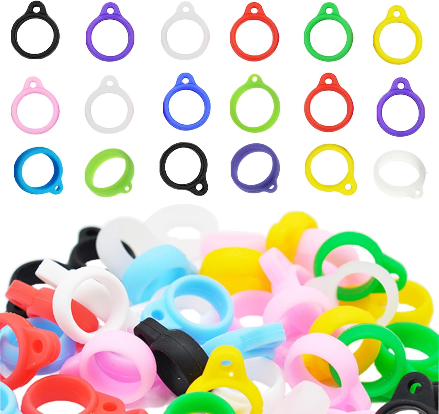 100 Pcs Anti-Lost Silicone Rubber Ring Holder, Silicone Lanyard Holder Case for Pen, Pen Anti-Lost Silicone Rubber Ring for Pen Devices Office or Daily Sports (Dia. 0.5"/13Mm, Mixing Colors, image number 3