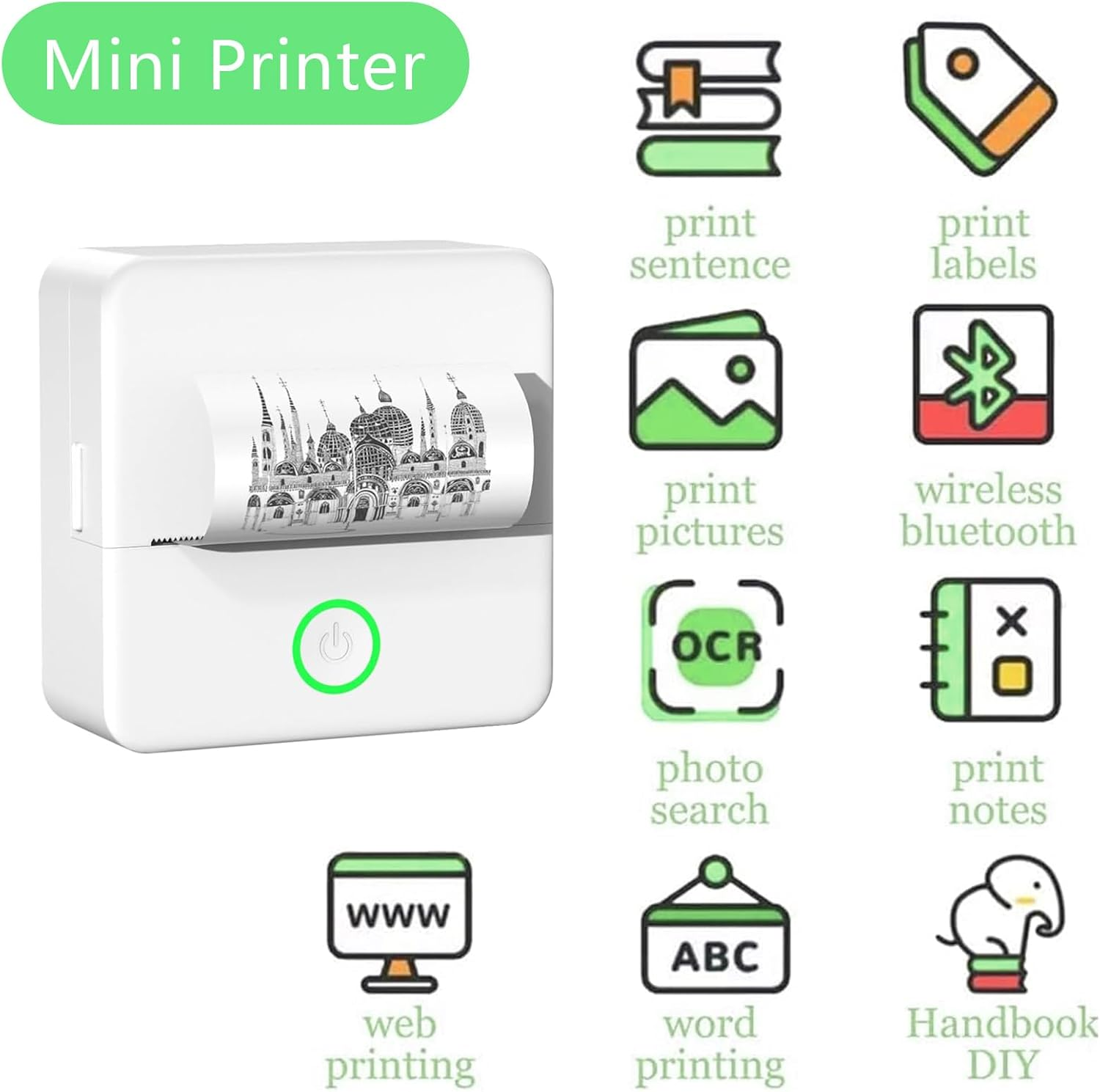 X6 Mini Thermal Printer, Portable Bluetooth Photo Printer for Phone, Wireless Sticker Printer Label Maker for Study Notes, Journal, Fun, Work, Photos, Compatible with Ios and Android