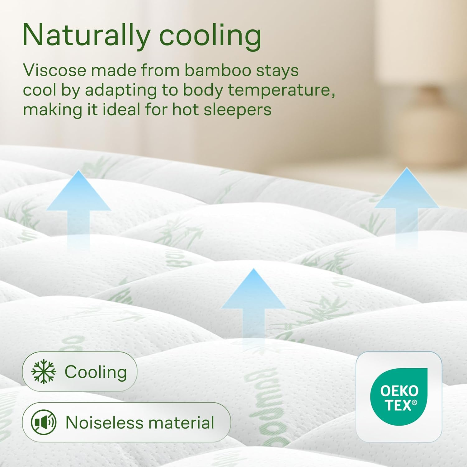 Ultra Soft King Size Mattress Topper - Viscose Made from Bamboo Pillow Top Mattress Pad for Back Pain Relief - Naturally Cooling for Hot Sleepers, Green image number 5