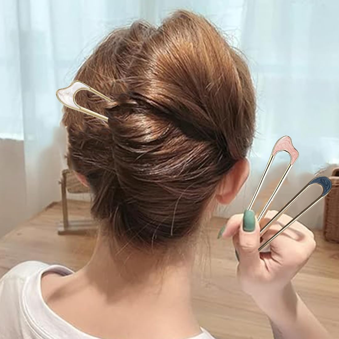 ZORVUJI 6 Pieces French Hair Pins, U Shaped Metal Hairpins, 2 Prong Updo Chignon Pins, Vintage Hair Fork for Weddings, Dating, Girls, Women Hair Accessories image number 1