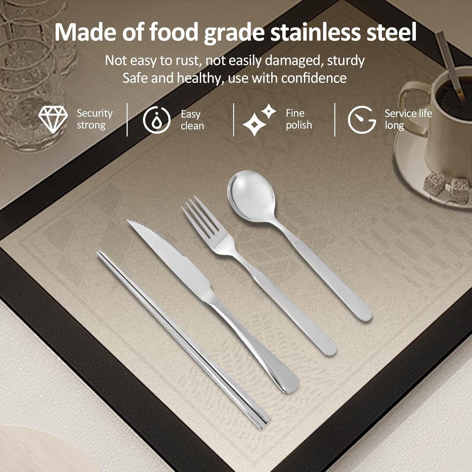 Stainless Steel Travel Cutlery Set with Case, Portable Stainless Steel Flatware Set for Camping Office Travel and Outdoor Dining Dishwasher Safe