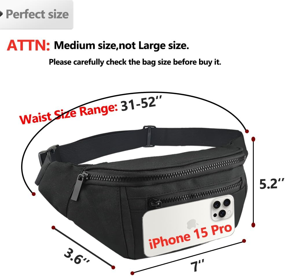 Fanny Pack for Men Women,Crossbody Waist Bag Pack,Belt Bag for Travel Walking Running Hiking Cycling,Easy Carry Any Phone,Wallet - Blackone image number 2