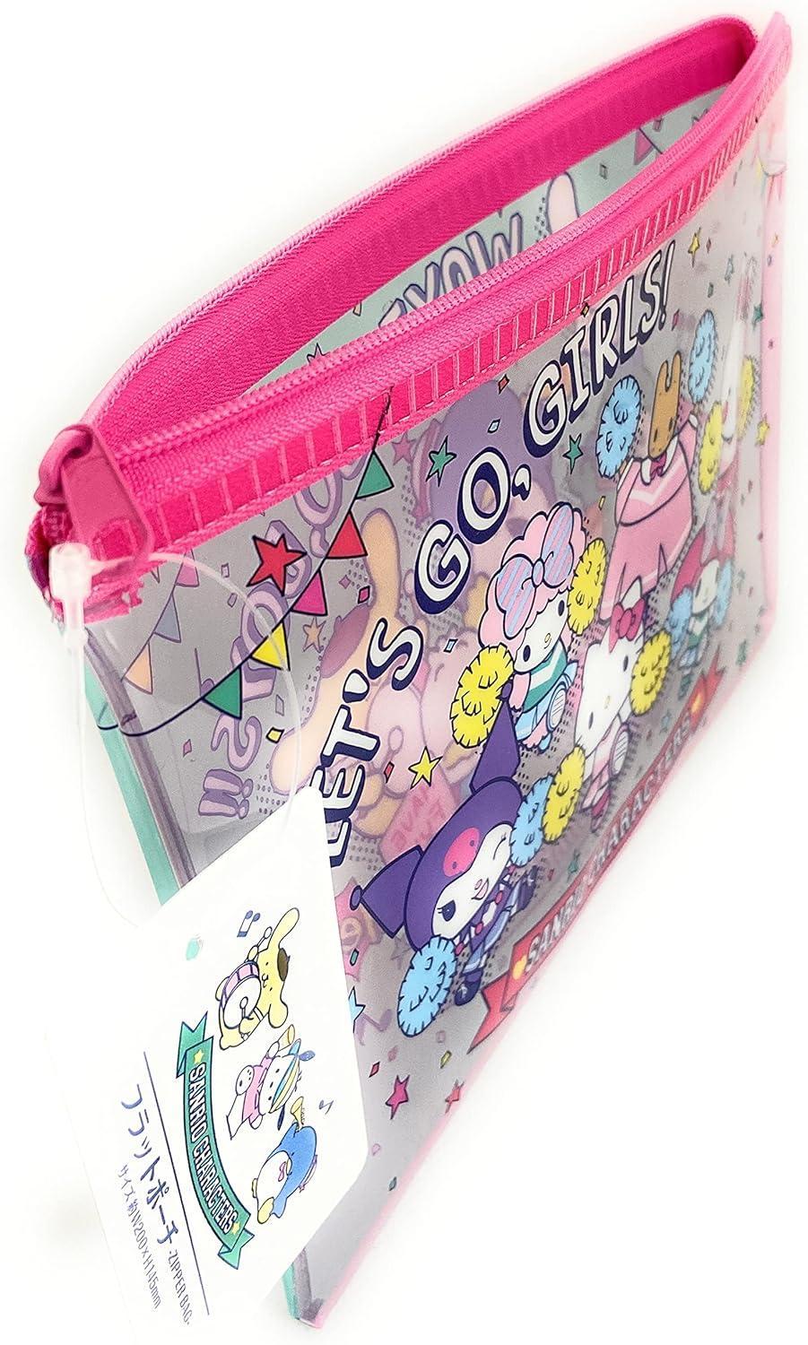 Sanrio Characters Girls Vs Boys Accessories Pouch Cosmetic Pouch Flat Vinyl Pouch Zipper Case Bag 7.9 in X 5.7 in (Cheers) image number 3