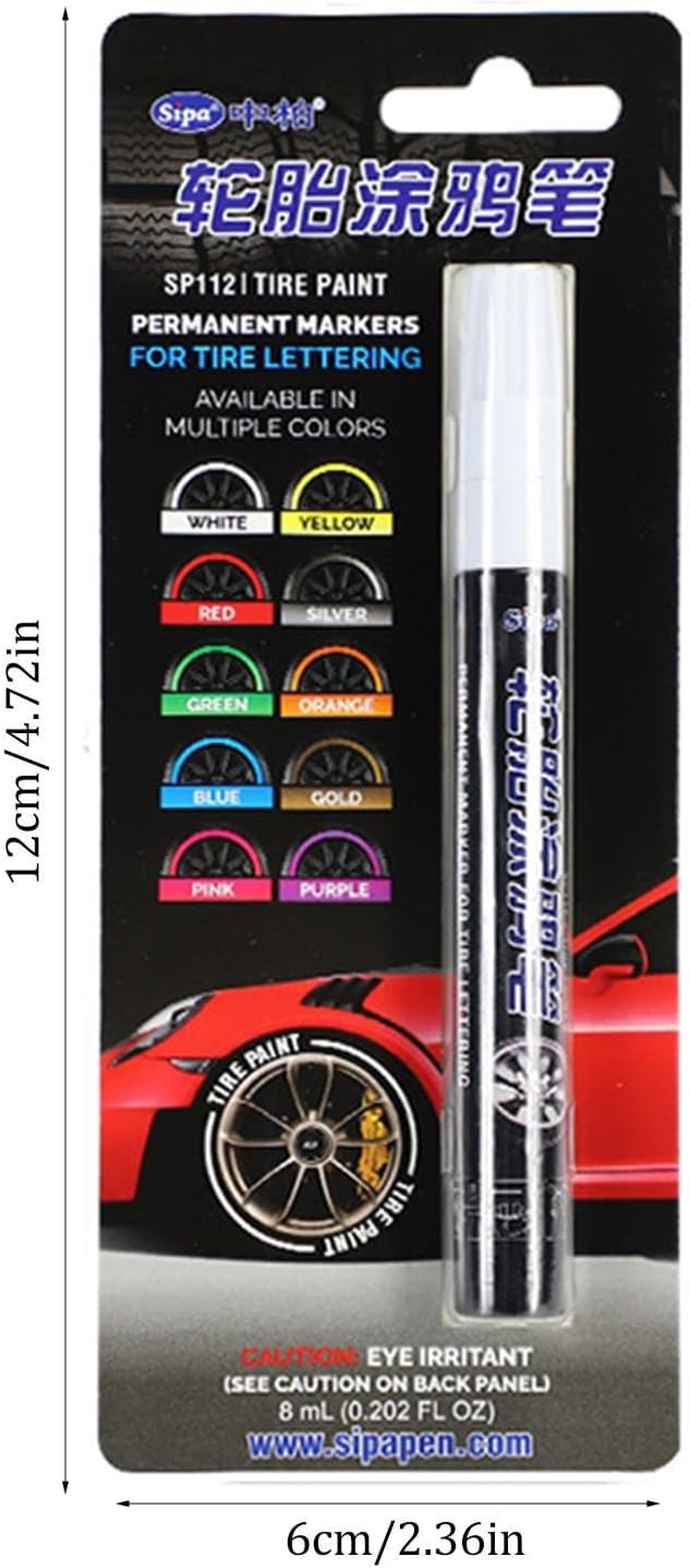 Tyre Marker Paint, Tire Paint Marker Smooth Ink Touch-Up Pen for Tire, Glass, Black Paper, Fabric, Ceramic, Car Decoration Accessories image number 2