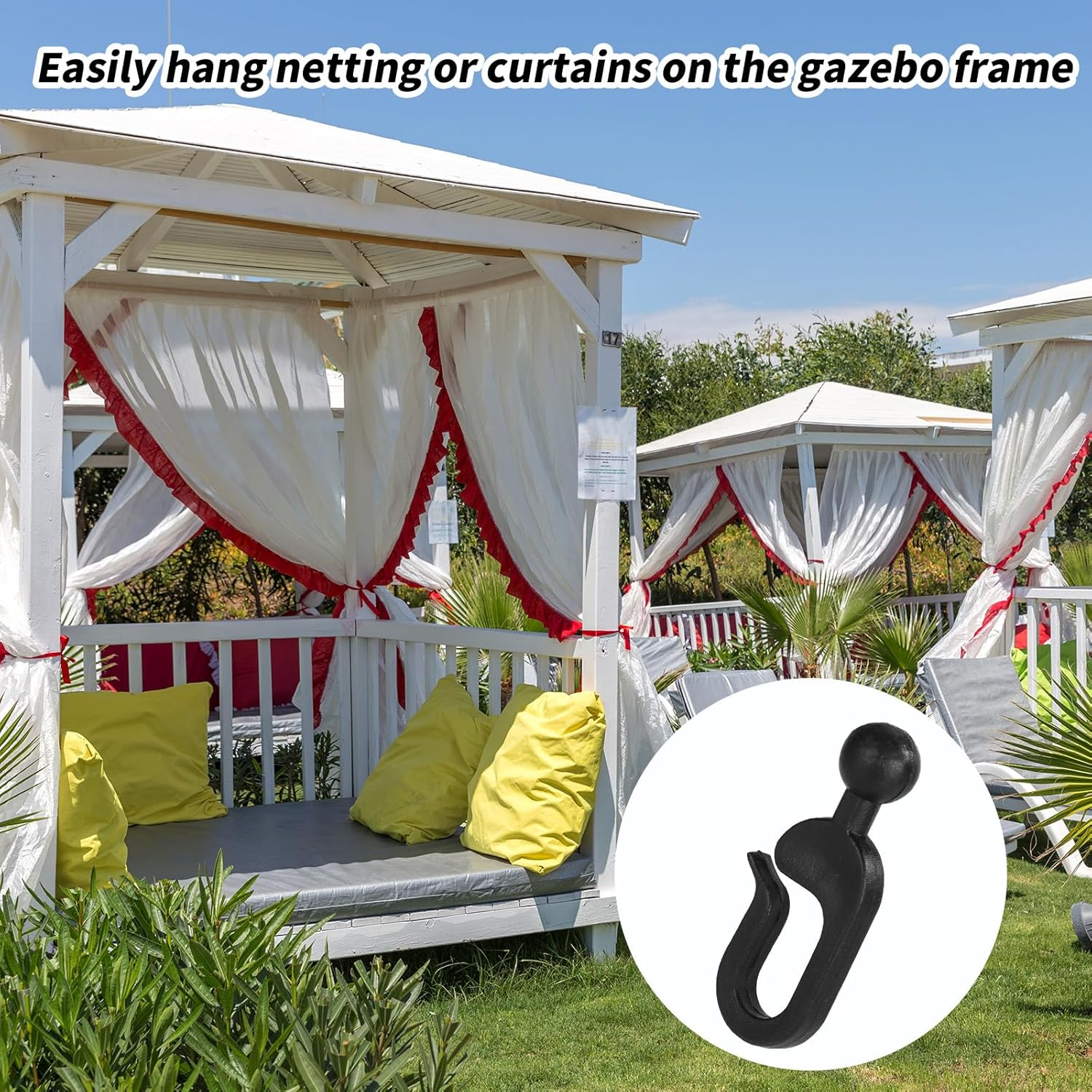 Lyreh 50Pcs Plastic Hooks for Gazebo Curtains, Invisible Curtain Track Hooks for Outdoor Gazebo Canopy Home Hotel Supplies (Black)