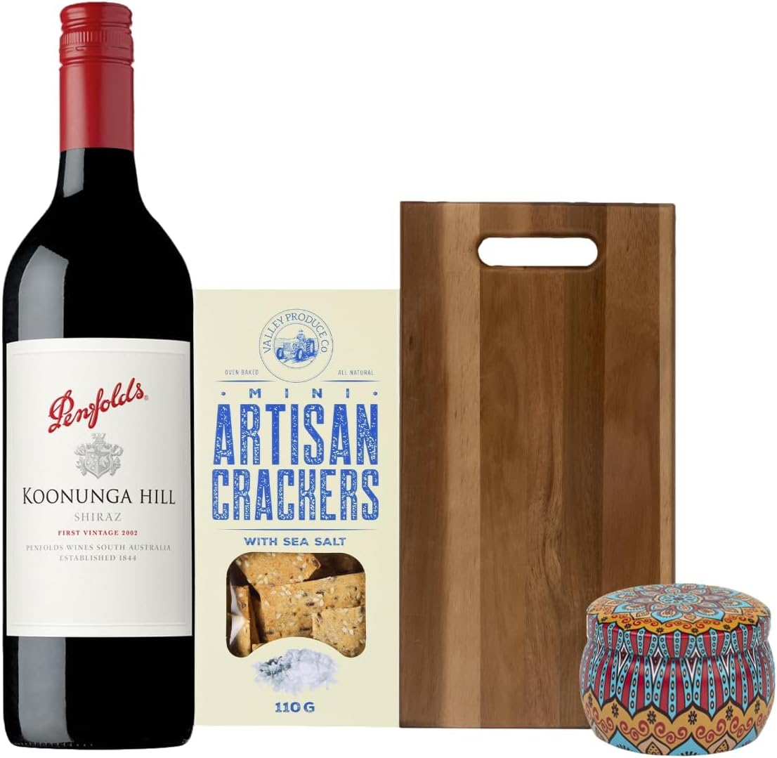 Luxury Wine & Gourmet Gift Hamper, Quality Shiraz, Artisan Crackers, Scented Candle, Small Serving Board, Perfect for Birthday or Thank You Gift image number 2