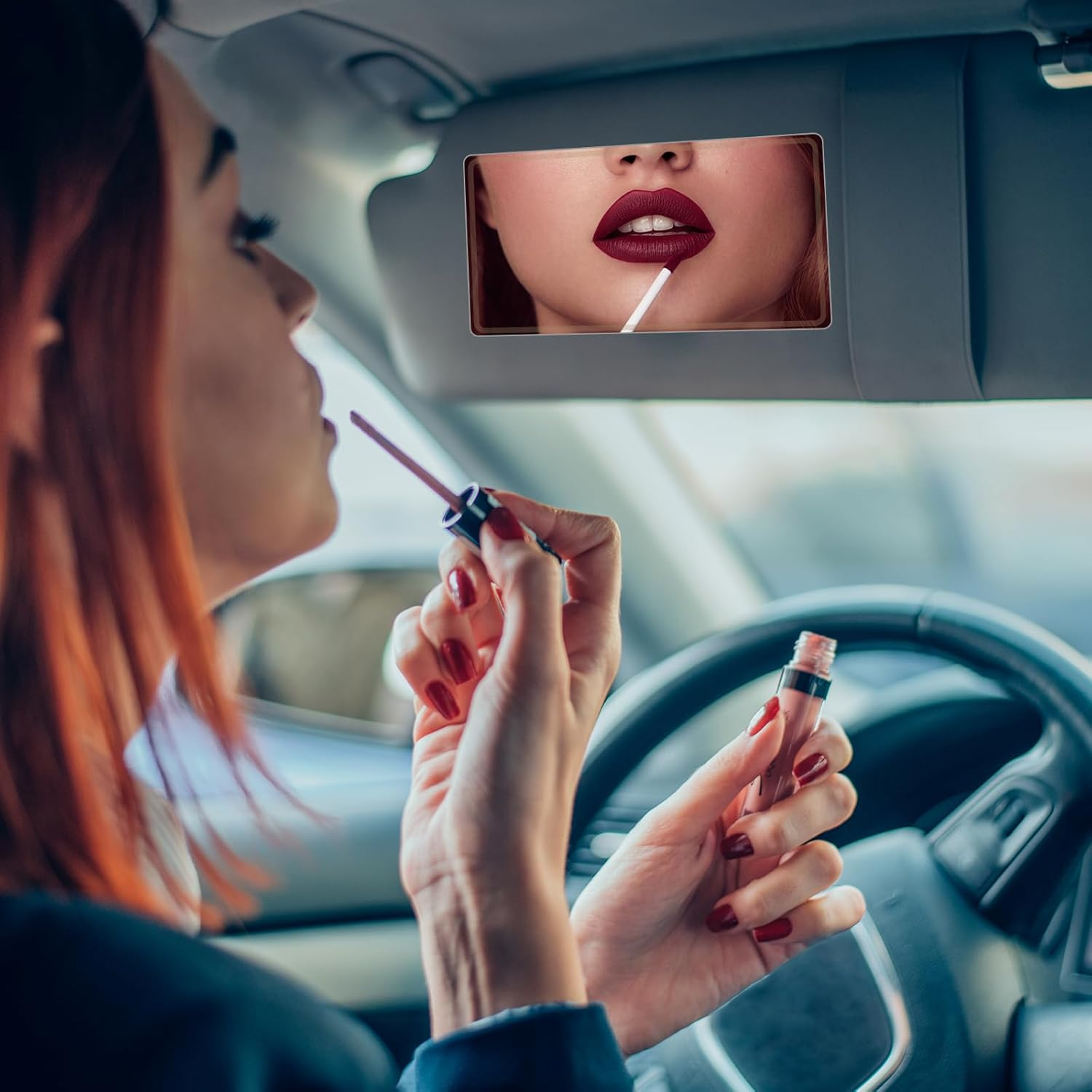 Car Cosmetic Mirror, Sun Visor Mirror, Self-Adhesive Makeup Mirror image number 4