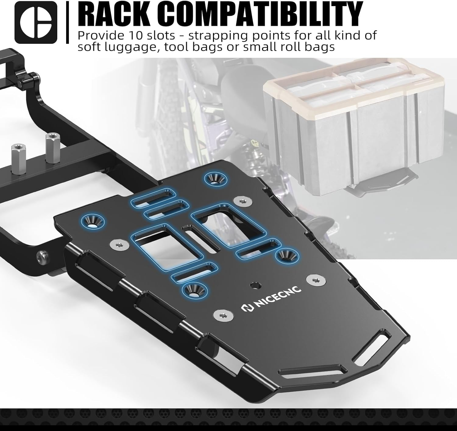 NICECNC Rear Luggage Rack Compatible with Surron Light Bee X/S/ L1E Tail Cargo Holder Compatible with Segway X160 X260 Capacity up to 5 Kg image number 1