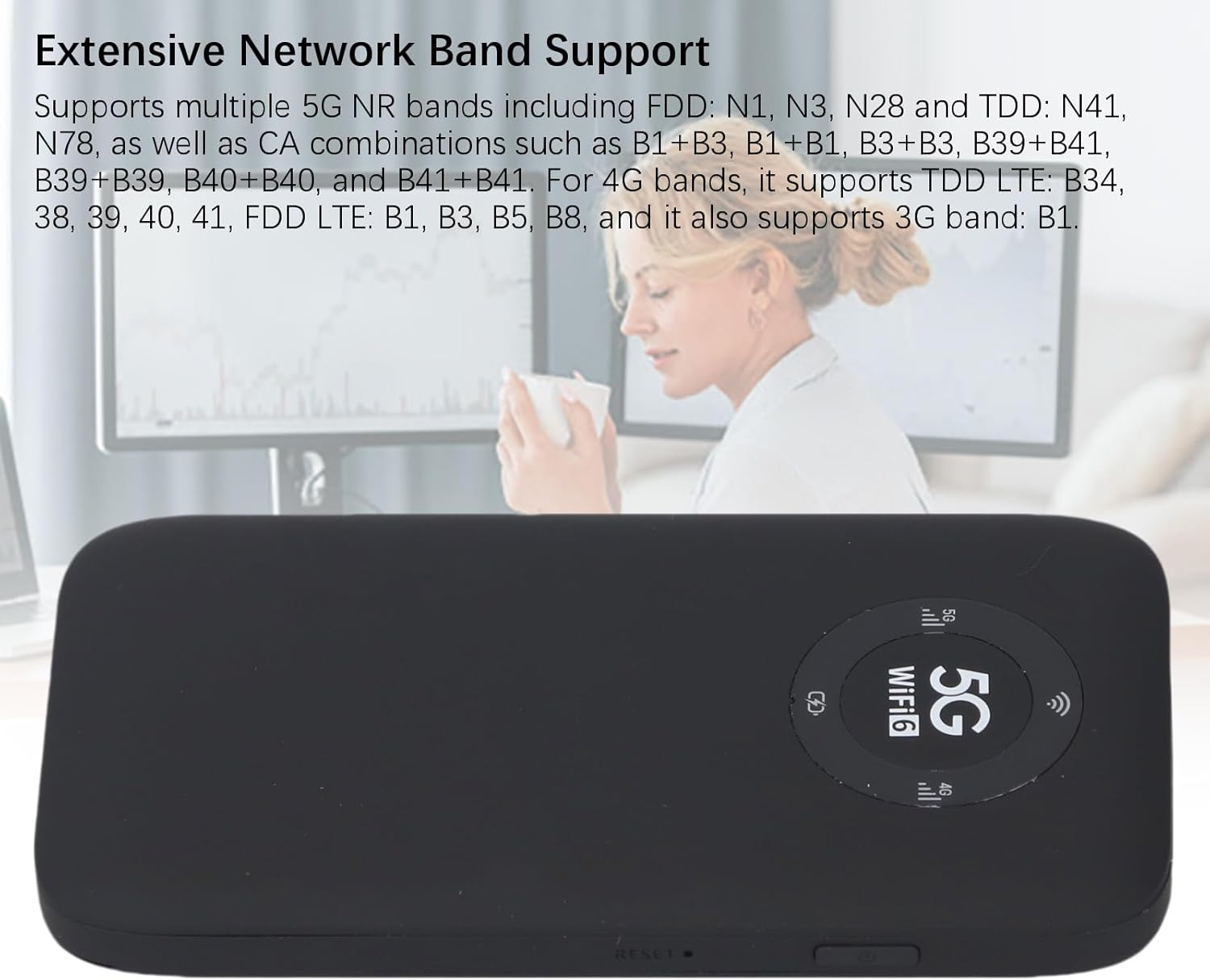 5G Mobile Hotspot, Wifi 6 Wireless Router with SIM Card Slot, 2.77Gbps DL 1.25Gbps UL, Band 5G Portable Travel Router for Home Travel Support 16 Users (Black) - Black image number 5