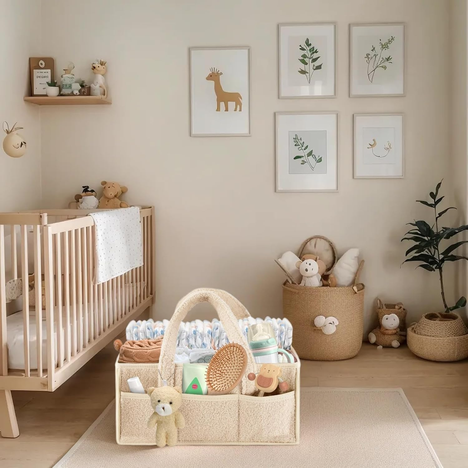 Baby Nappy Caddy Organiser, Large Diaper Caddy Organizer for Wipes and Diapers, Portable Organizer for Changing Table, Car, Travel Pink - Green image number 6