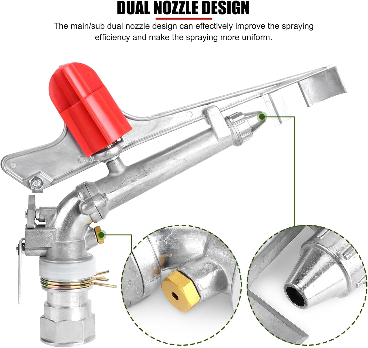 EVTSCAN 1.5In DN40 High Pressure Impact Rain Gun Sprinkler, with Dual Nozzle, Adjustable 360 Degree Automatic Rotating, for Covering Large Areas, Agriculture Field Crop Irrigation image number 3