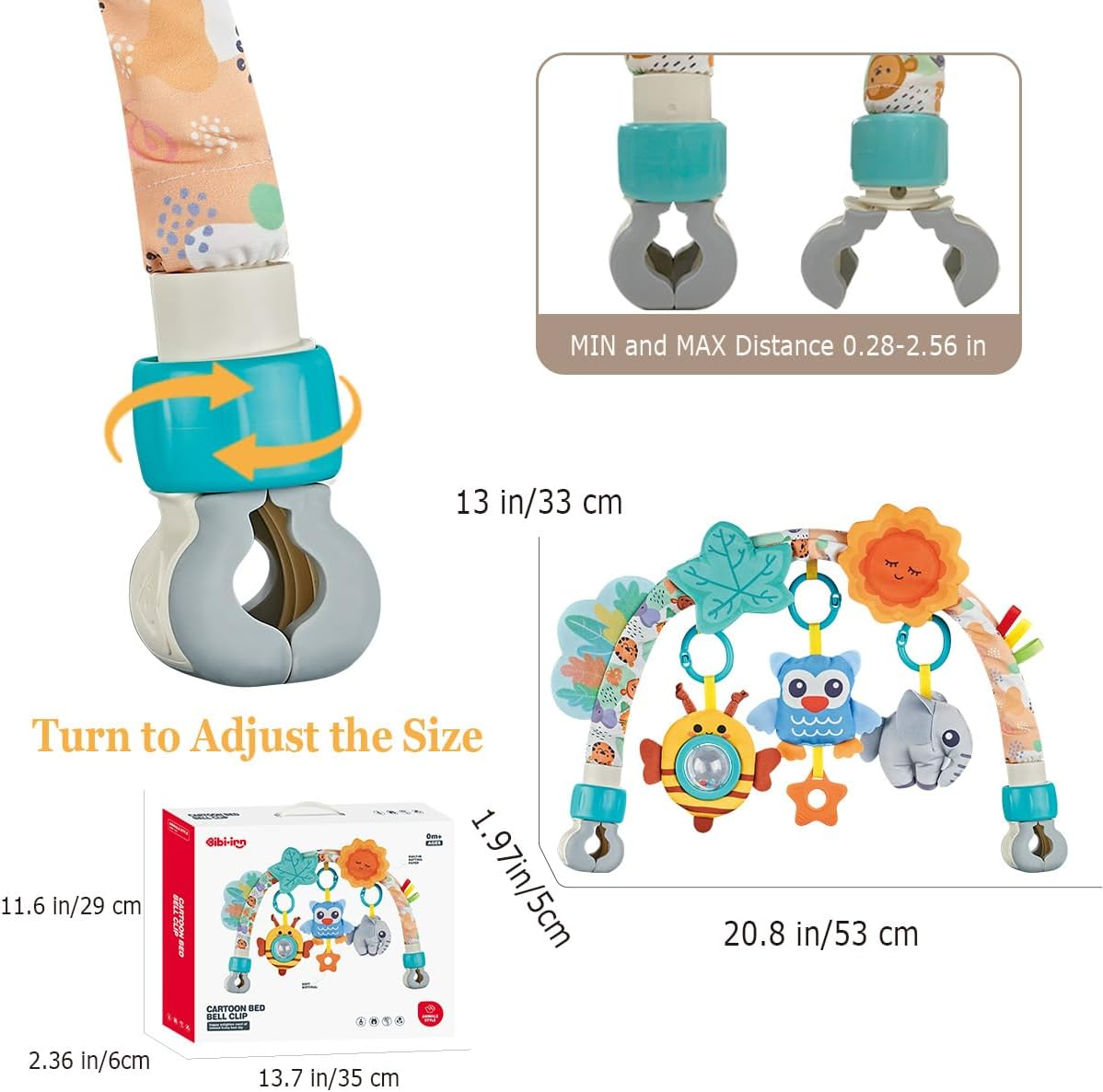 Baby Arch Activity Toy for Infant ＆ Toddlers, Fits Stroller, Car Seat and Bassinest, Baby Adjustable Crib Hanging Toy with Rattles, Stimulates Baby'S Senses and Motor Skills Development(Animals) image number 5