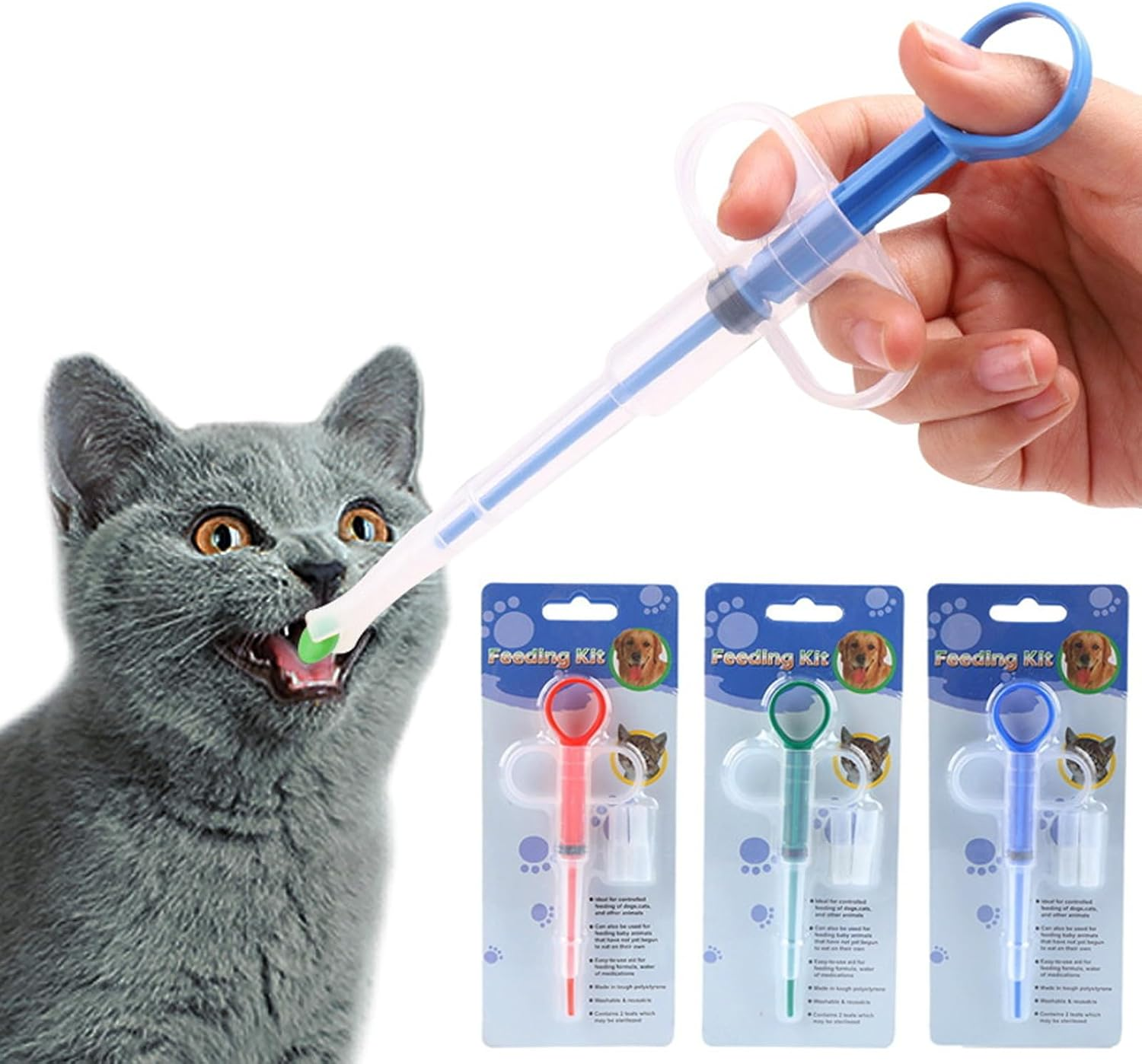 Pack of 3 Pet Medicine Syringe Tablet Dispenser Cat Pet Pusher Syringe Reusable Tablet Dispenser for Cats Dogs Puppies Small Animals Tablets Applicator Cat image number 1