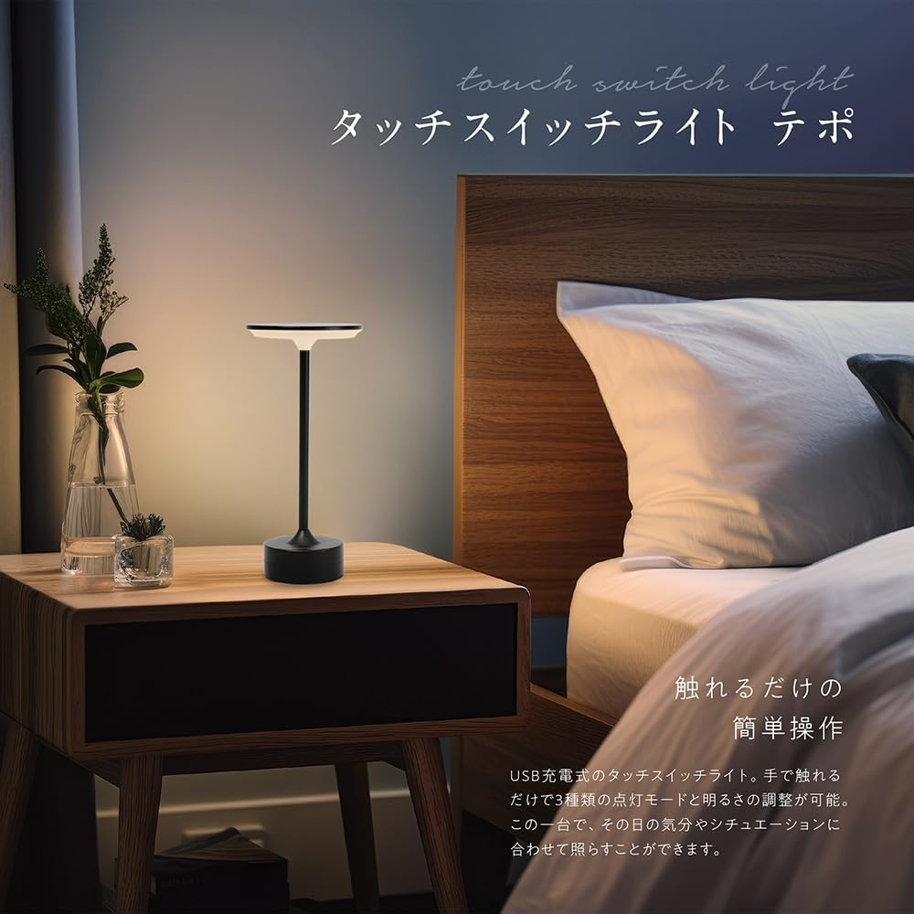 Estale Light Bedside Dimmable Warm White/Neutral Color USB Charging Battery Cordless Bedroom Desk Lighting Touch Sensor Switch Tepo Black Sumuu