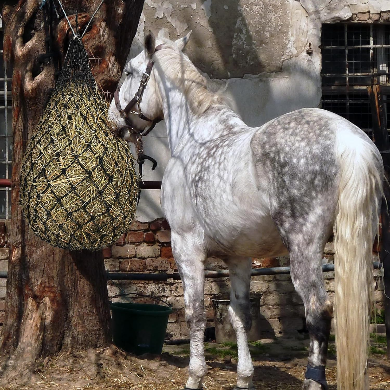 2PCS Hay Bags - 40" Ultra-Slow Feed Hay Net Bag Heavy-Duty Nylon & PE with 4" Holes for Horses, Goats, Sheep, Alpacas - Regulate Hay Intake, Improve Digestion, Hanging Stable Feeder image number 4