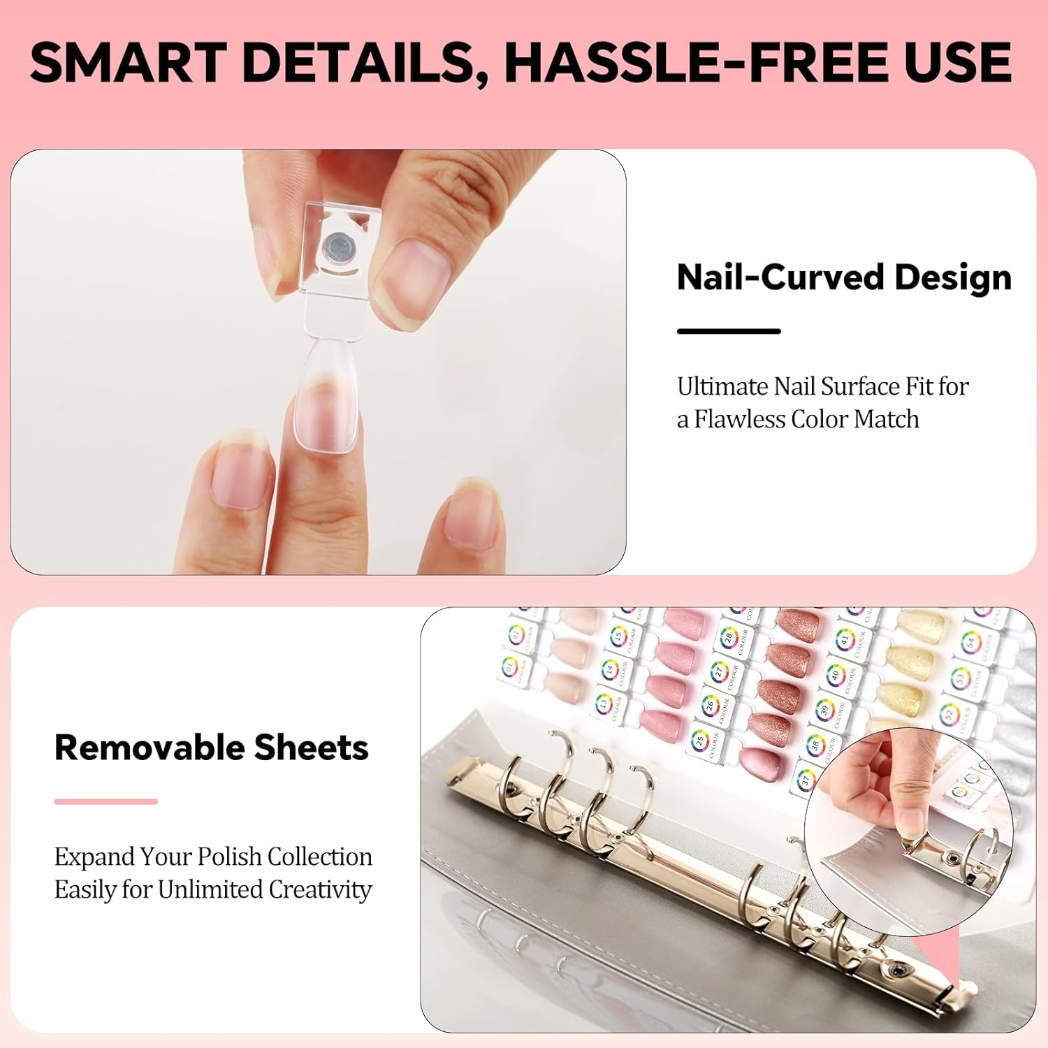 60 Magnetic Nail Swatch Book,Leather Nail Color Display Book with 72 Magnetic Tips & Number Labels,Professional Removable Page Design Nail Salon Color Book for Easy Preview & Storage Gold image number 3