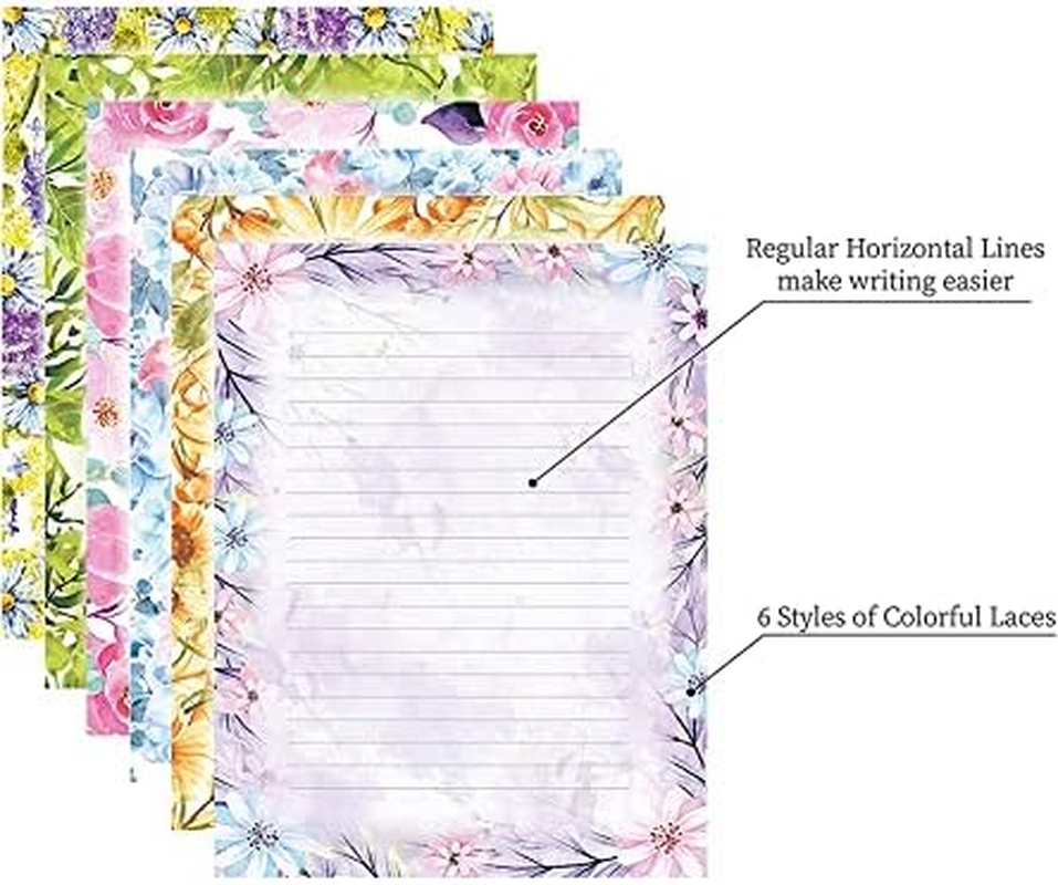 Stationary Writing Paper with Envelopes - Flora Stationery Set with Lined Letter Writing Paper, 48 Sheets + 24 Envelopes, 8.5 X 11 Inch of Each Stationary Paper image number 3