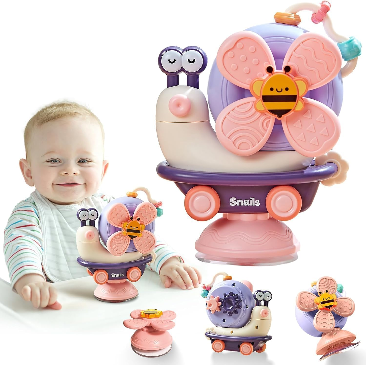 Montessori Sensory Toys，Infant Toys Can Be Assembled and Disassembled，High Chair Toy Can Be Broken down into Baby Car Toy/Spinning Top (Purple) image number 6