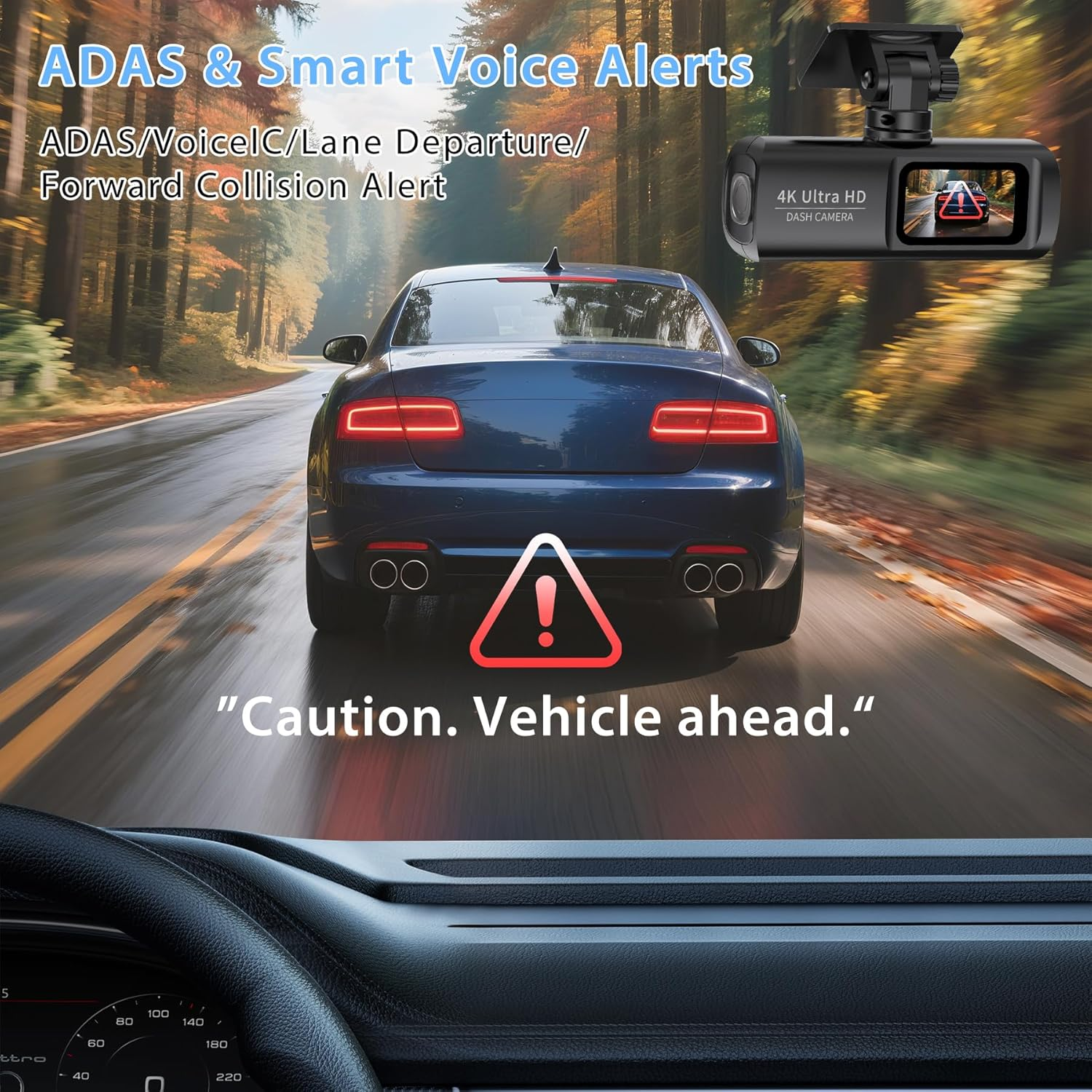 Dash Cam Front and Rear, 32GB Card Included, Front 4K and 2.5K Rear 1080P Dual Dash Camera, Built-In Wifi GPS, Loop Recording, Night Vision, 170&deg; Wide Angle, Parking Mode, Smart App Control