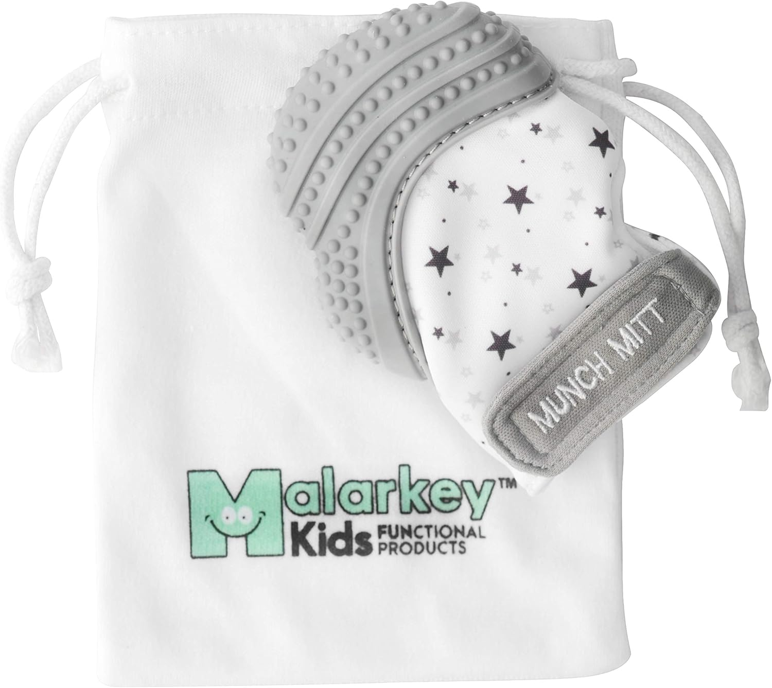 Malarkey Kids Munch Mitt Sensory Teething Mitten, Grey Stars image number 1
