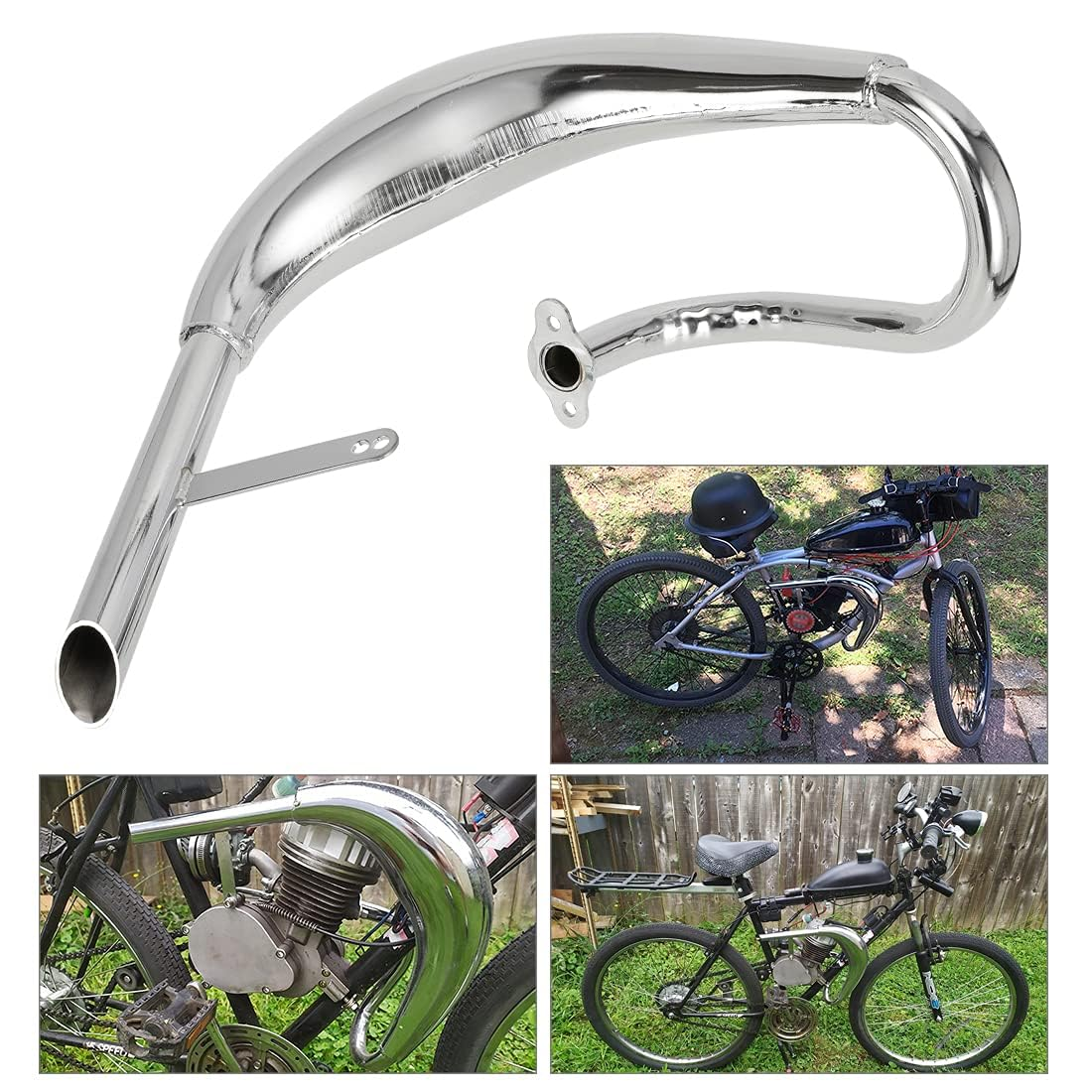 FVRITO Performance Chrome Exhaust Muffler Expansion Chamber Pipe Silencer Gasket for 2 Stroke 50Cc 66Cc 80Cc 100Cc Engine Gas Motorized Bicycle Motor Bike Silver image number 6