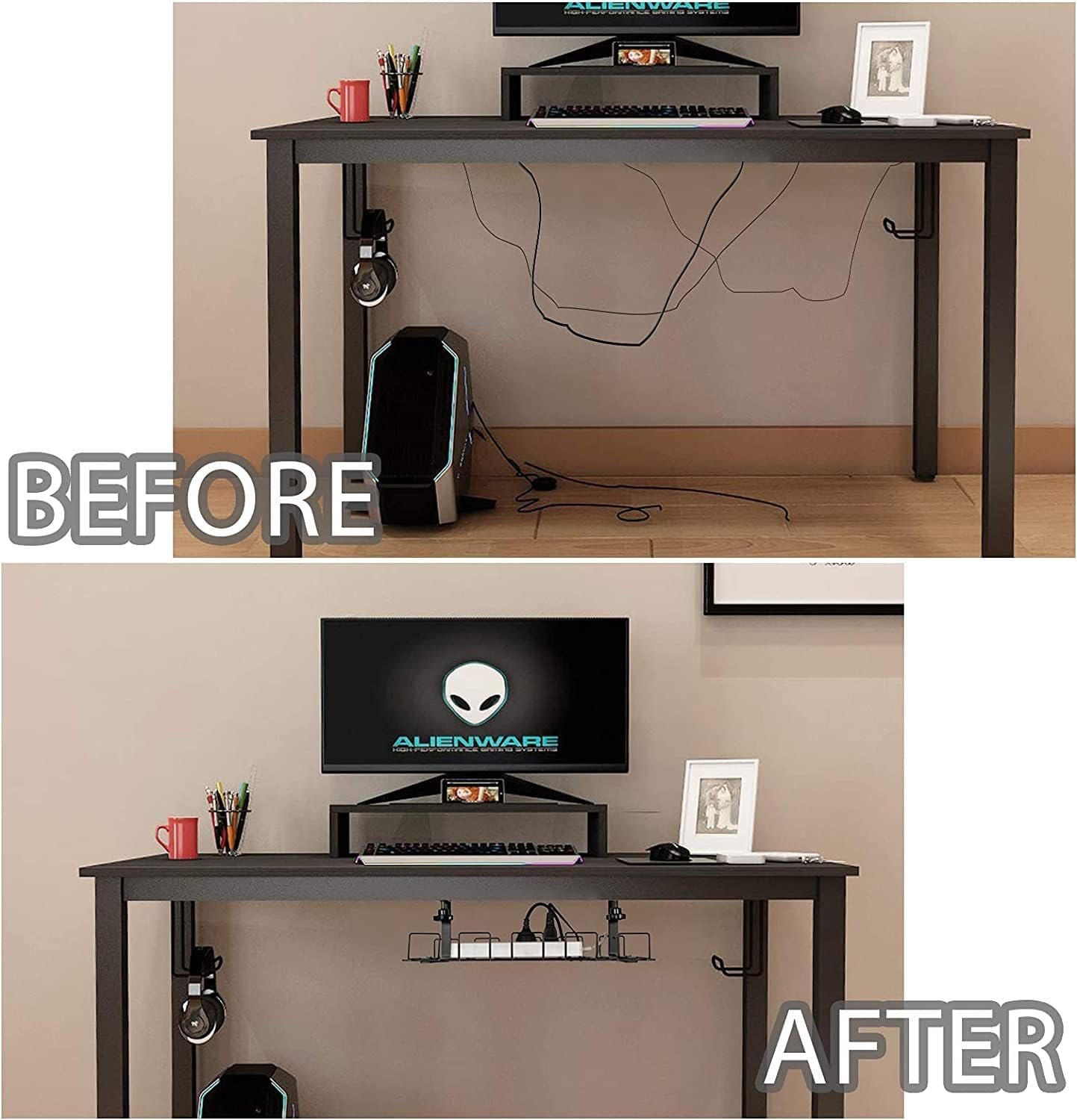 Uandhome Cable Management Tray under Desk, as Cord Basket Tray Cable Racks under Desk Cable Organizer for Wire Management, Sturdy Metal Cable Tray Basket for Office Home Standing Desk image number 5