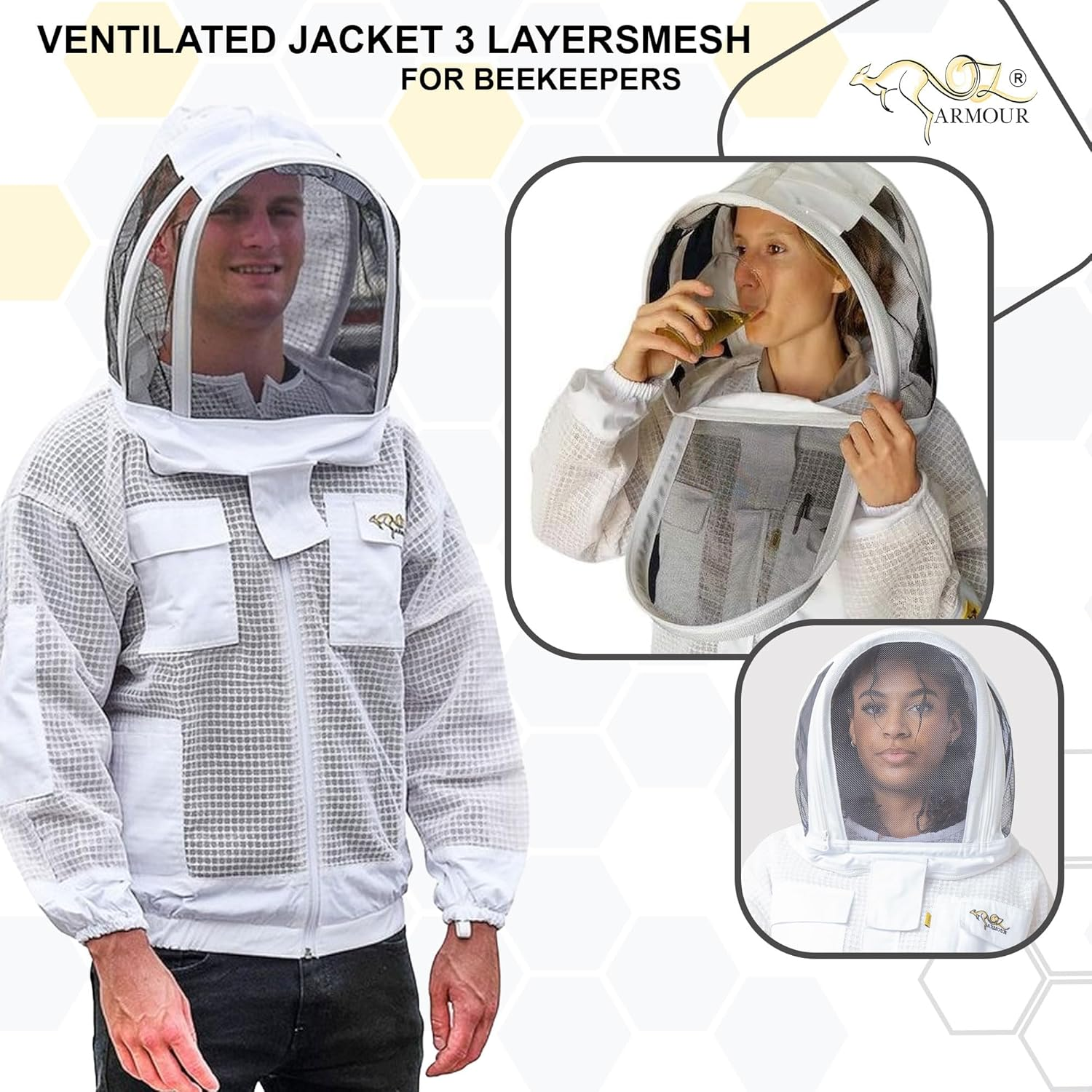 Beekeeping Jacket 3 Layer Ventilated Beekeeper Costume with 2 Hoods Fencing & round Brim Hat (Xx-Large) image number 1