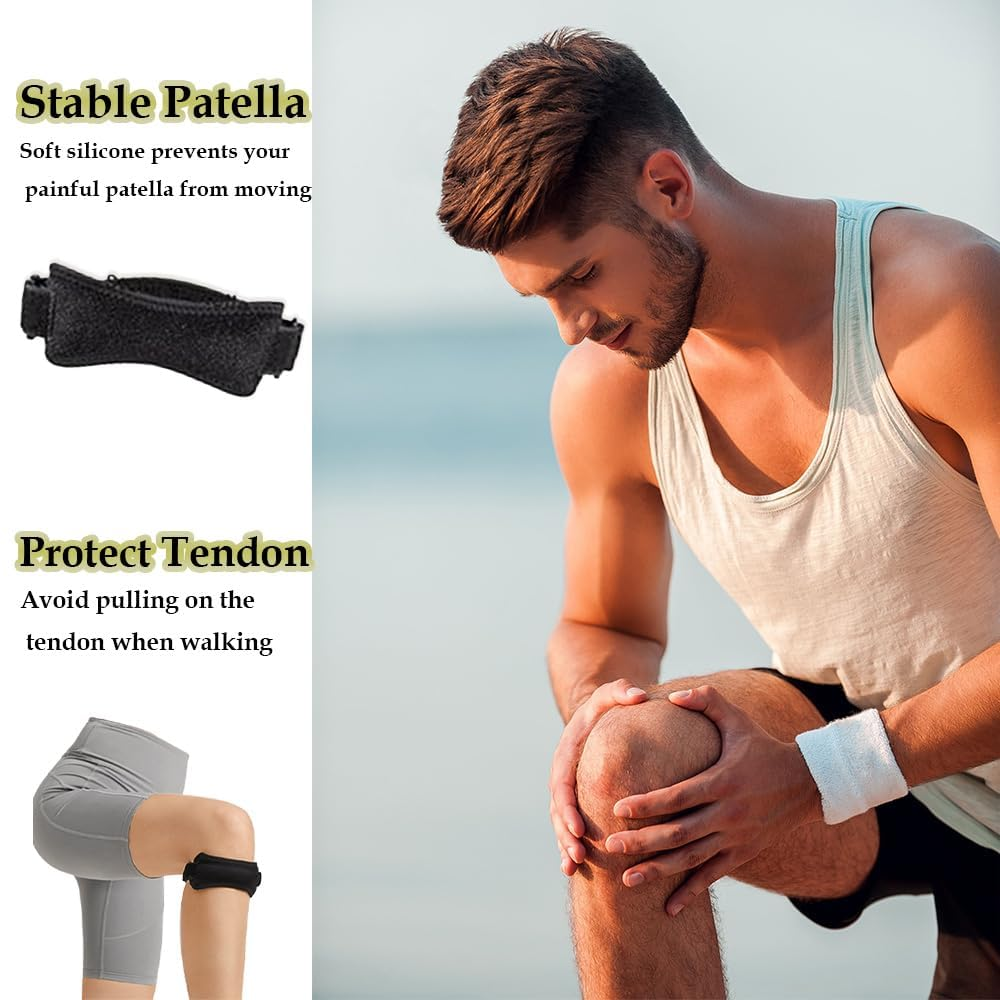 2 Piece Patella Knee Strap, Adjustable Knee Brace for Pain Relief, Tendonitis & Jumper&rsquo;S Knee, Support for Running, Basketball, Hiking, Tennis, Volleyball & Squats, Patellar Tendon Stabilizer Band (Black) image number 3