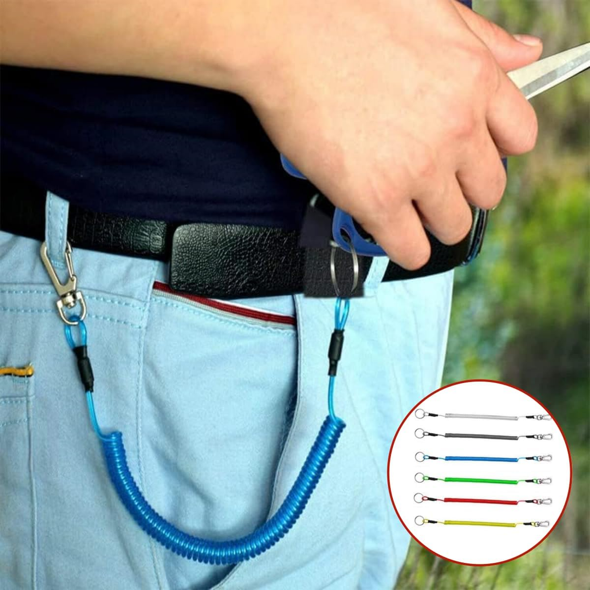 6PCS Coiled Fishing Tools Lanyard Retractable Safty Tethers，Safety Rope,Fishing Lanyards Boating Ropes，Lobster 47.2 Inches Max Stretch