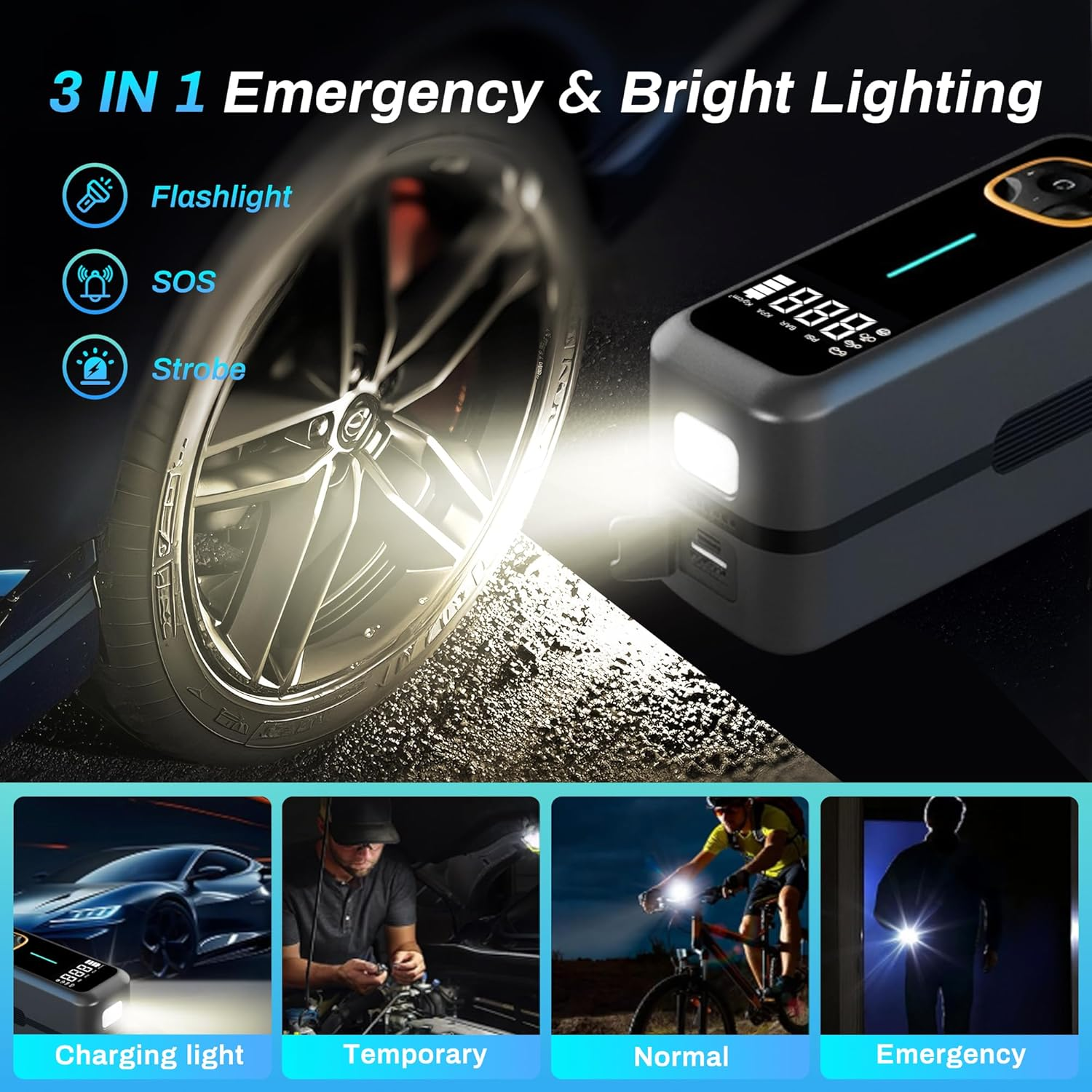 Advwin Portable Tire Inflator, Air Compressor 150PSI, Cordless Car Air Pump with LCD Digital Pressure Gauge, Electric Tire Pump Automatic Stop, for Cars Motorcycles Bike Ball image number 1