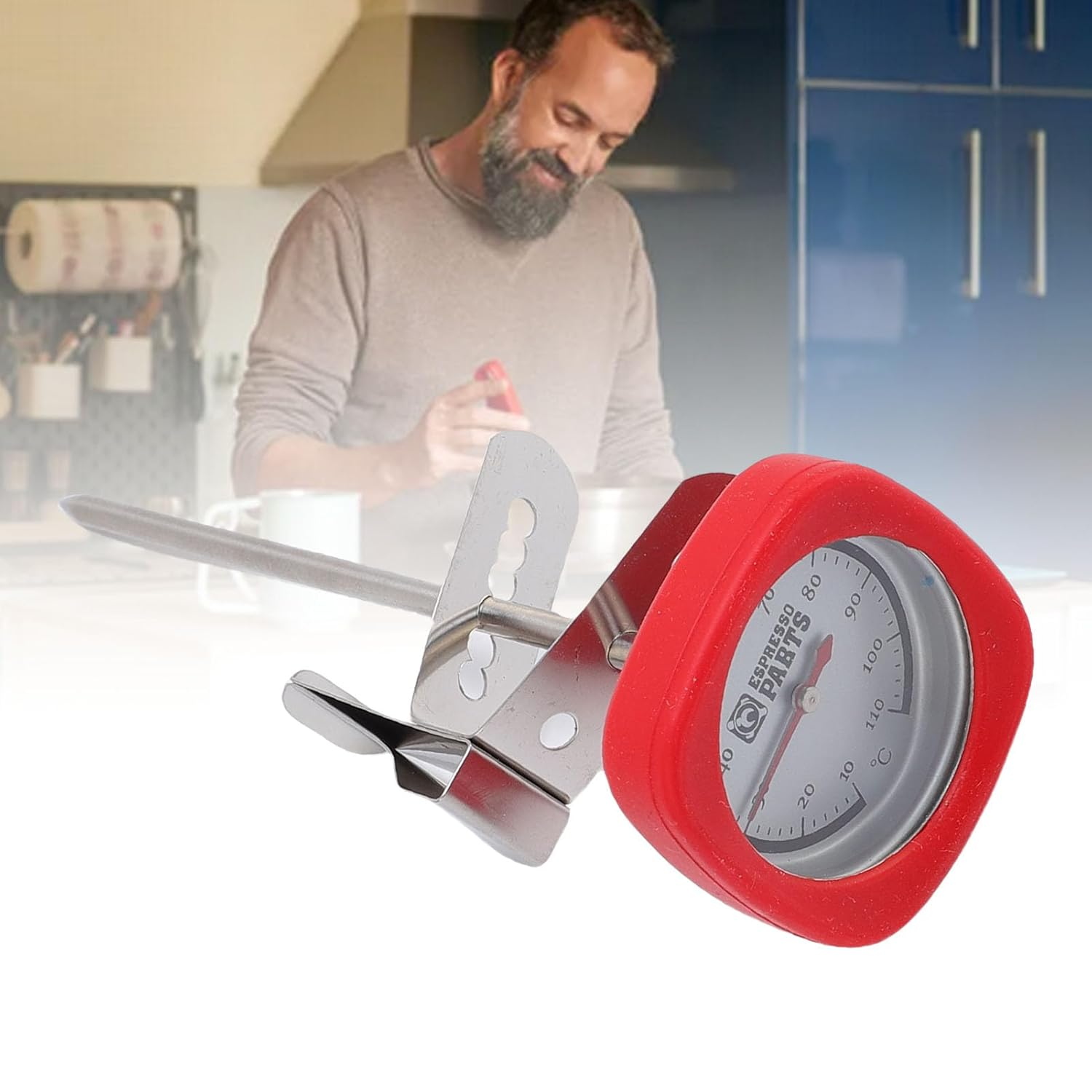 Pomya Read Milk Frothing Thermometer with Clamp/Holder for Coffee Lovers and Baristas 304 Stainless Steel (Red) - Red image number 2