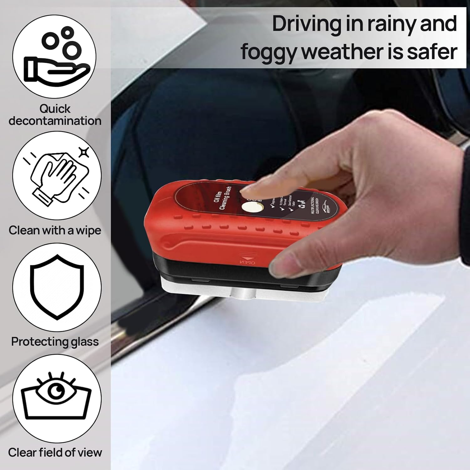 Car Window Cleaner, 2Pcs Car Glass Cleaner, Oil Film Cleaning Brush, Windscreen Cleaner, Glass Oil Film Remover, Car Glass Oil Film Cleaner Removes Dirt, Water Stains, Easily Restore Glass Clarity image number 2