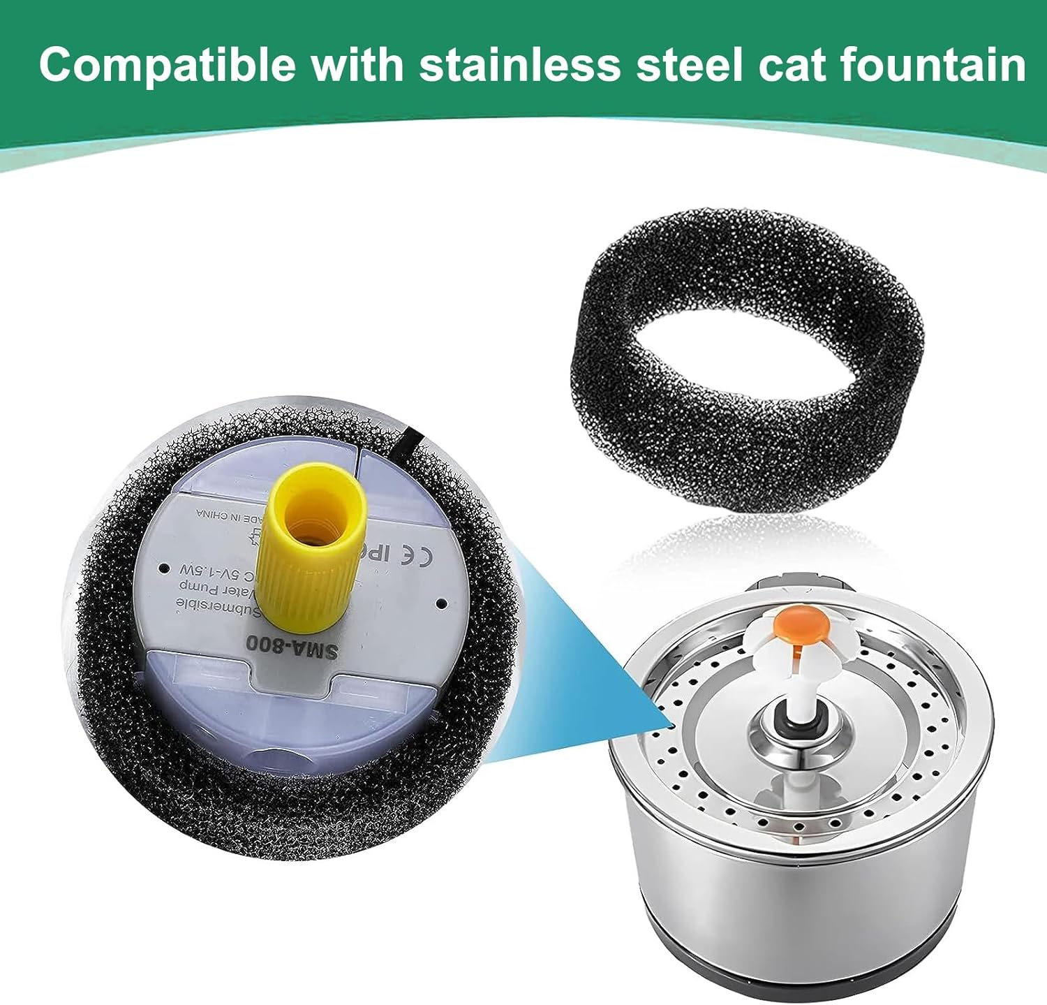 Hantoc Pack of 16 Sponge Filters for Cat Fountain, Replacement Filter for Drinking Fountain, Foam Filter for 3.2 L Stainless Steel Cat Fountain, PLWF003, Replacement Filter with Resin and Activated Carbon image number 2