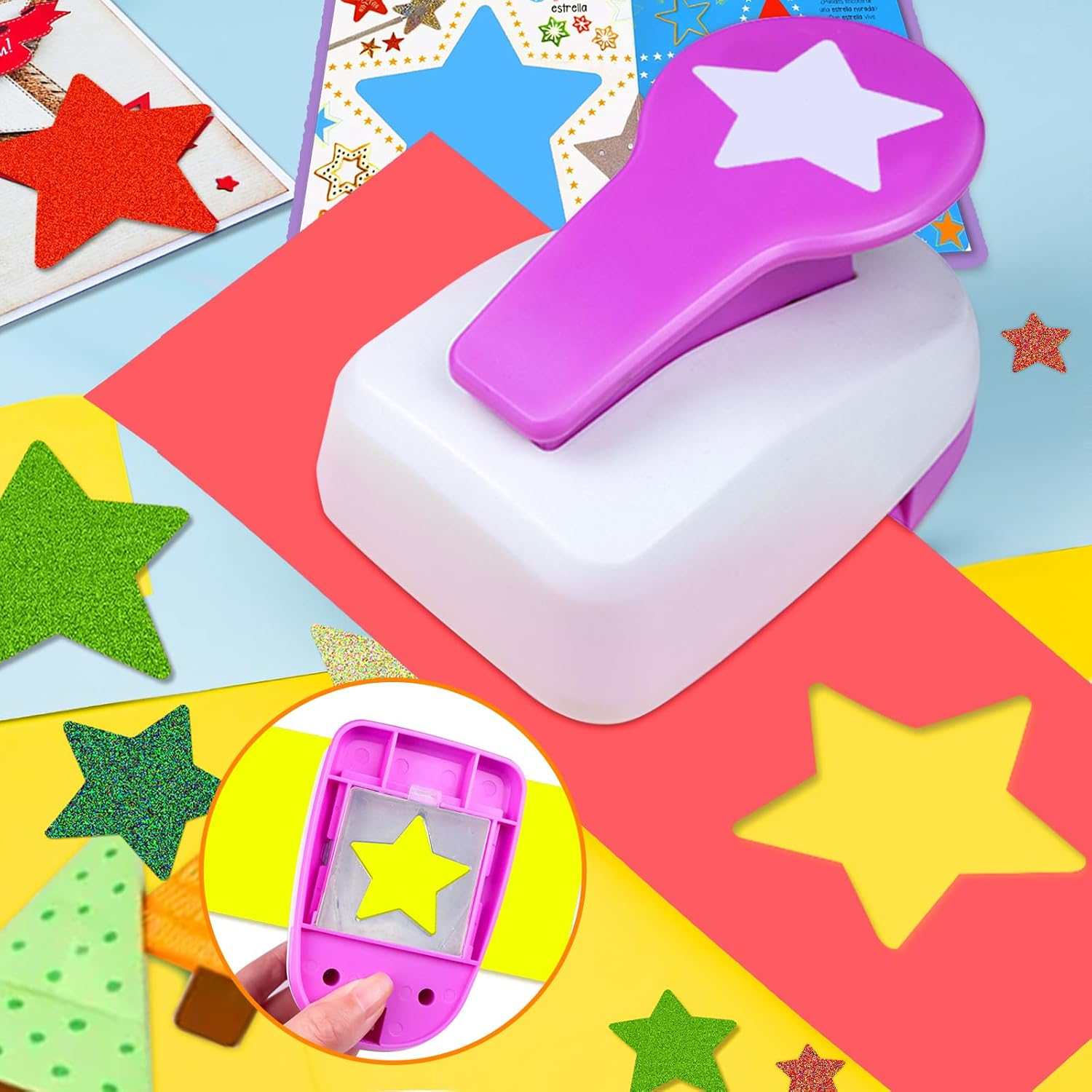 Star Punches for Paper Crafts, Star Hole Punch, Stars Paper Punch, 1.9 Inch Stars Shaped Hole Punches, Craft Cutter Tool for DIY Handmade Crafting Scrapbook Tools Cards Arts Fun Projects image number 5