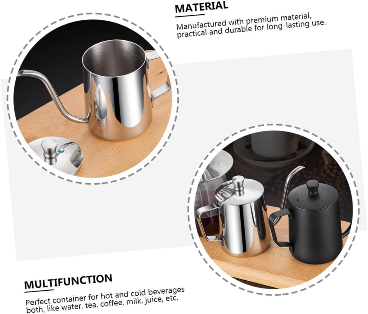 HOLIDYOYO Stainless Steel Coffee Pot Mini Fine Mouth Kettle Espresso Pot for Home Use Lid for Cold Brew Coffee and Daily Use image number 1