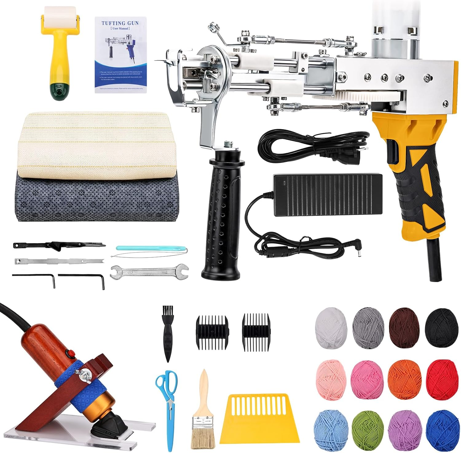Zowwfast Rug Tufting Gun Kit with Carpet Trimmer Kit, Rug Gun with Digtial Speed Display,Tufting Machine with Tufting Cloth|Yarn |Kitroller|Brush|Scraper |Stamper Yellow image number 2