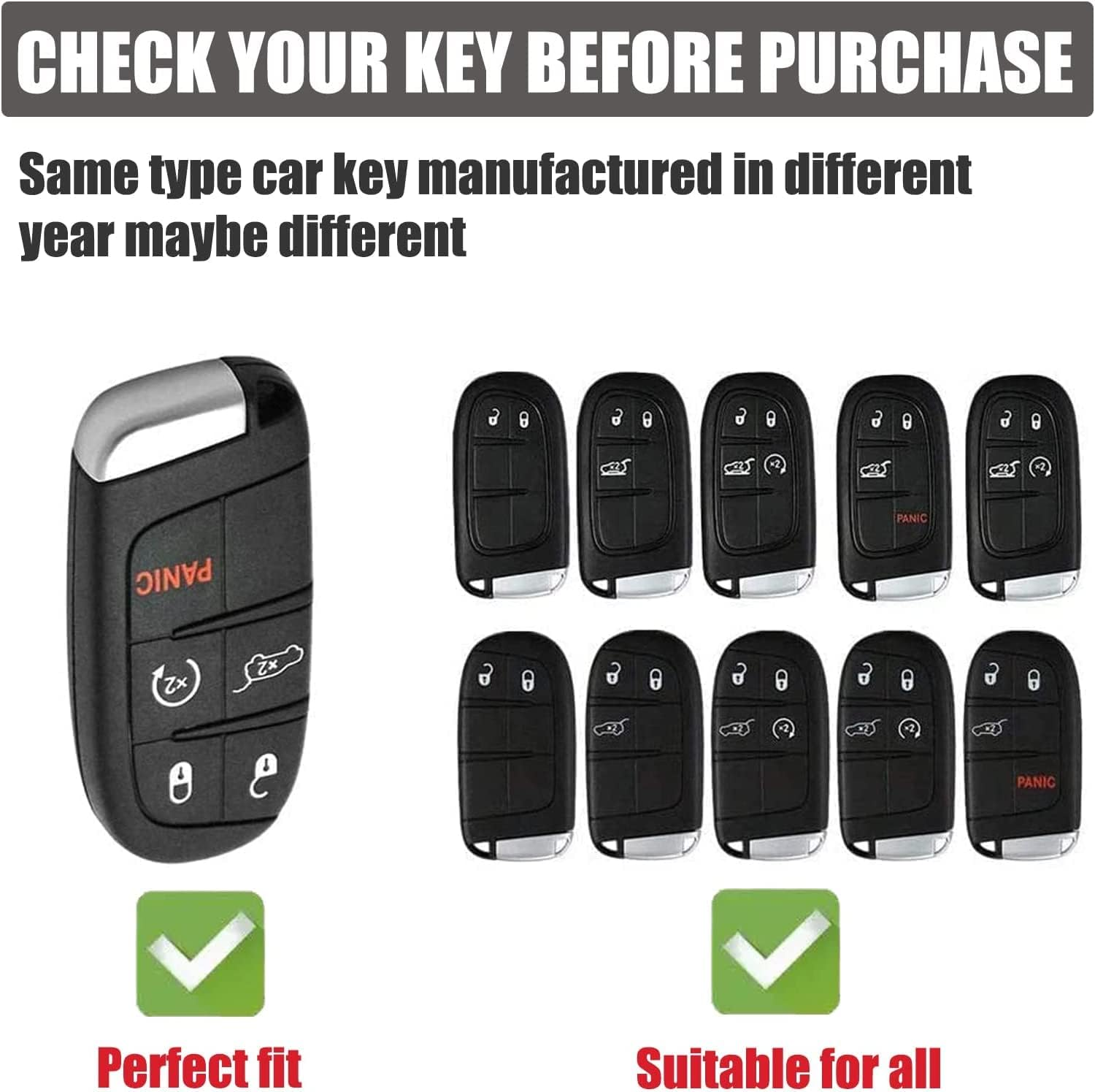 Gematay for Jeep Key Fob Cover with Keychain Lanyard Compatible with Grand Cherokee Renegade Wrangler Patriot Grand Commander Smart Key Holder