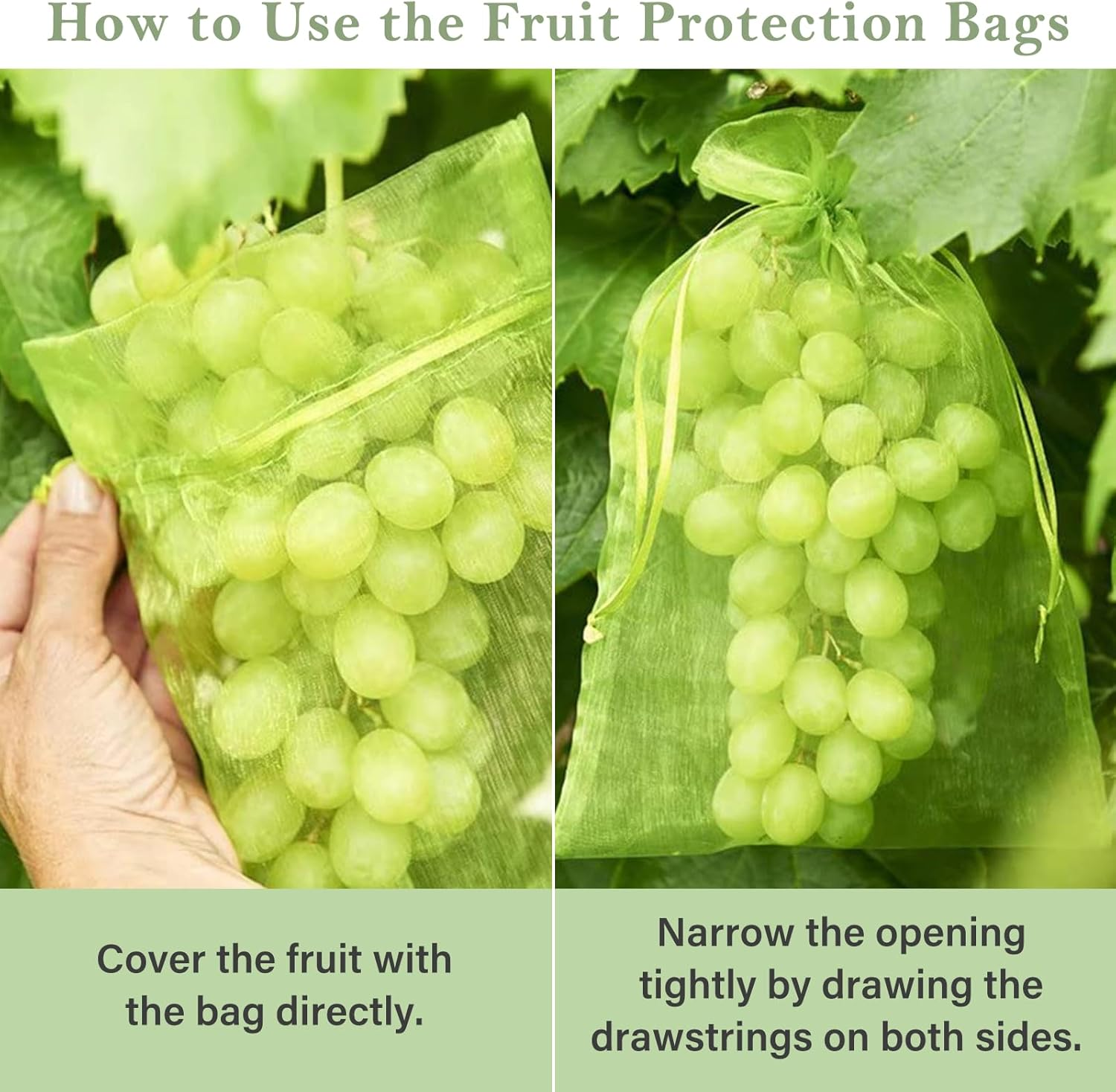 150Pcs Fruit Protection Bags, Green Fruit Netting Bags with Drawstring, Garden Fruit Cover Mesh Bag for Plant Fruit Flower and Vegetables (8 * 12 Inch) image number 3