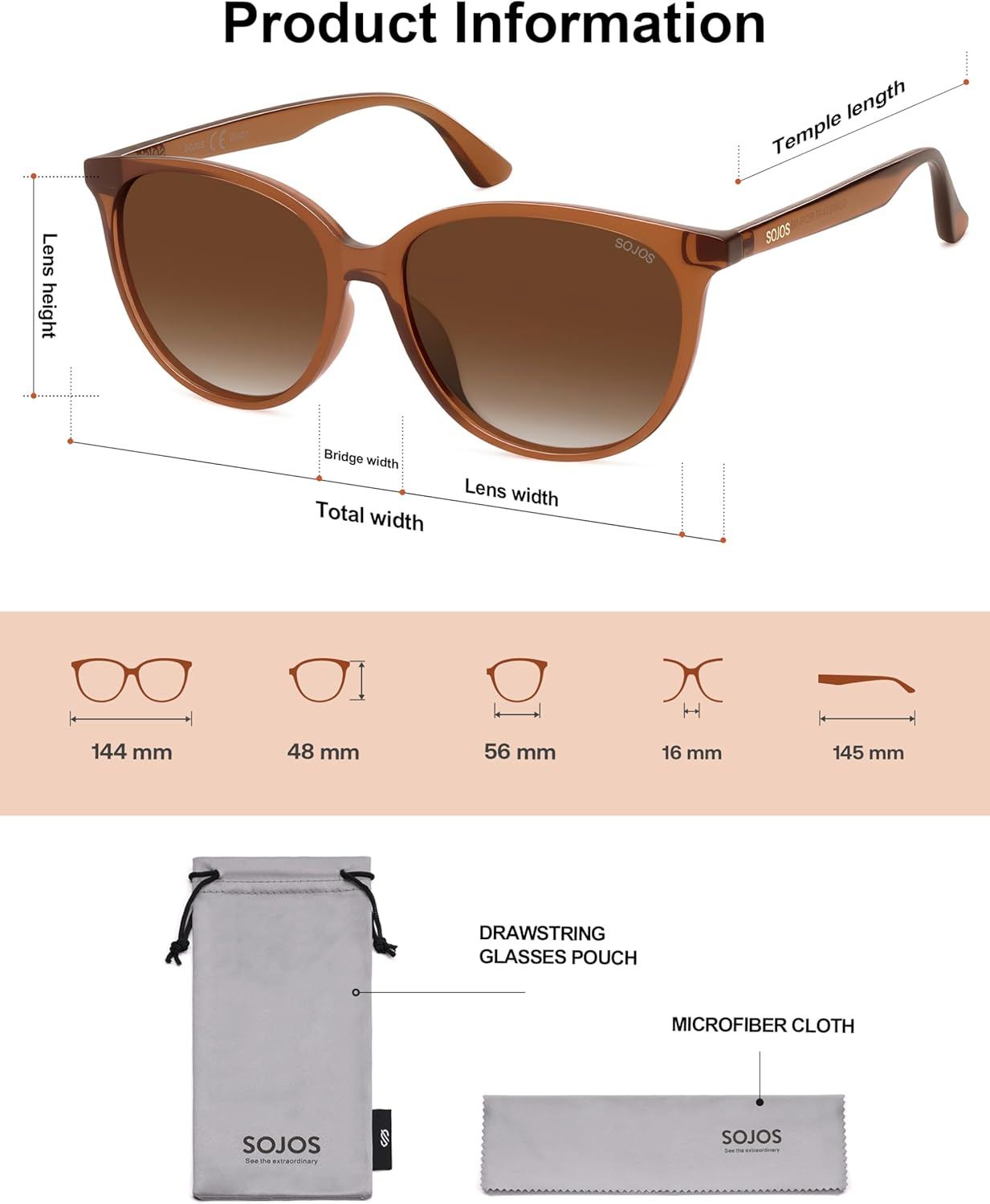 SOJOS Square Polarized Sunglasses for Women Men Vintage Style Larger Fit Shades SJ2642 image number 5