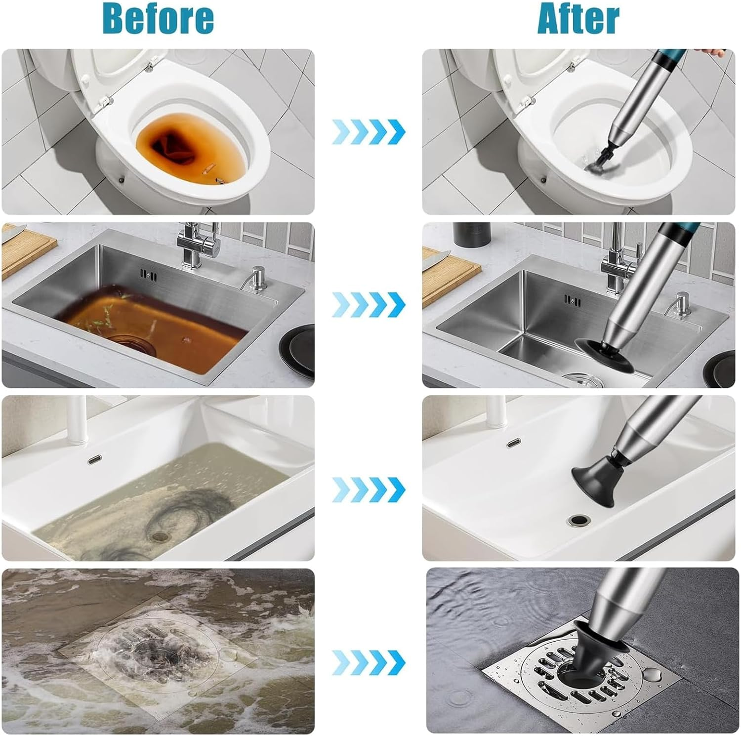 Wenbones Drain Cleaner Pump One Piece Flexible Cap Head Pipe Cleaner Compressed Air Pipe Cleaning Pump High Pressure Stronger Air Pressure for Sinks, Toilets, Bathrooms, Showers, Kitchens image number 3