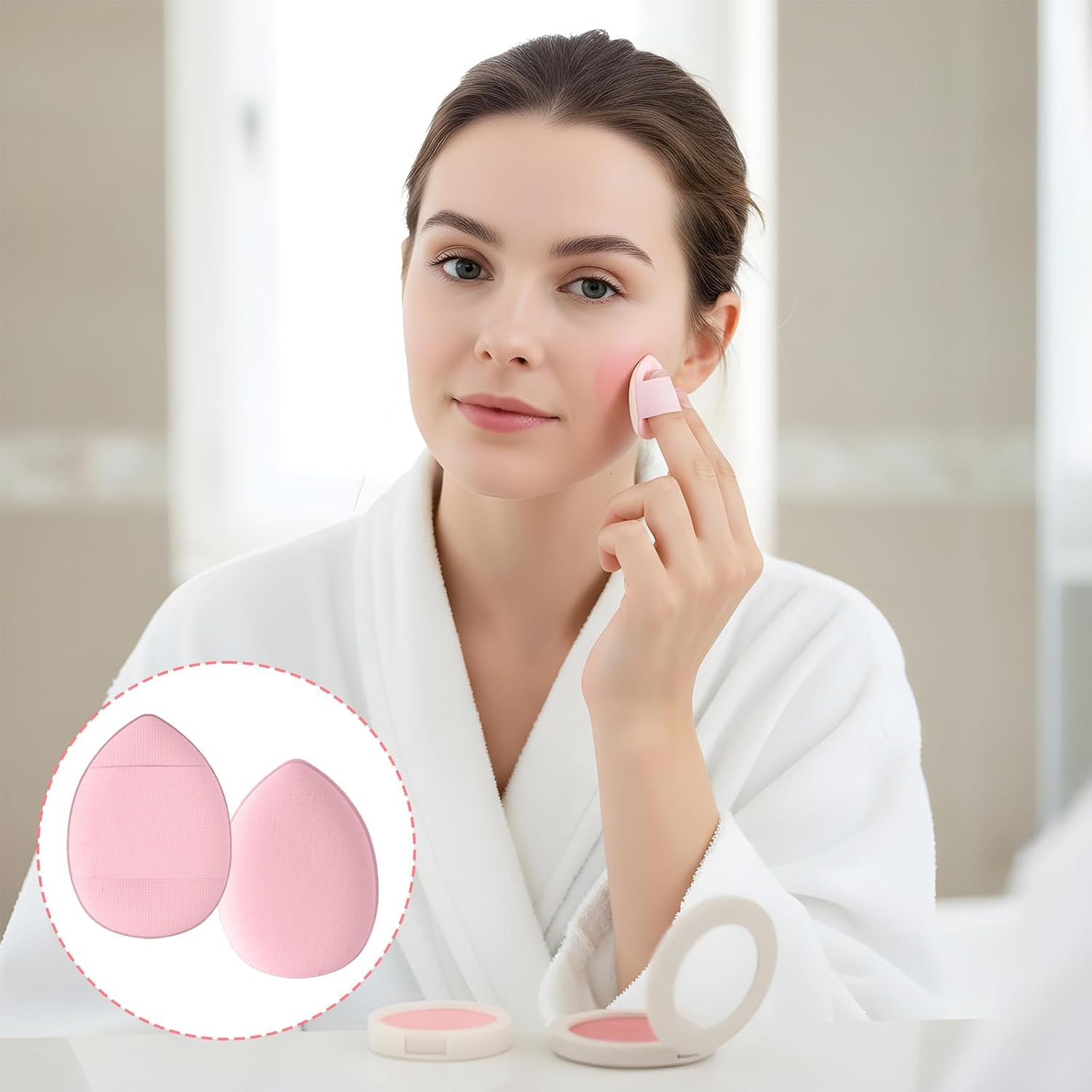 LXUEJIE 75PCS Finger Powder Puff, Mini Makeup Puff, Reusable Drop-Shaped Makeup Sponges Soft Setting Powder Puffs for Face Powder Foundation Concealer image number 2