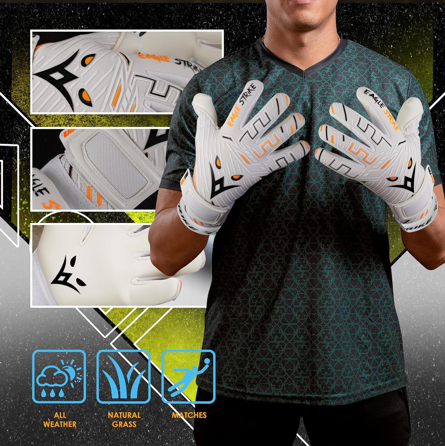 EAGLE STRIKE Goalkeeper Goalie Gloves| Soccer Gloves with Wrist Support | Football Goal Keeper Gloves for Adults, Youth, and Junior for Professional Football Training image number 4