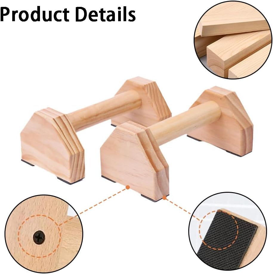 2Pcs Wood Push up Bars,Fitness Equipment,Wooden Handstand Trainer,Pushup Handle with Non-Slip Base,Small Fitness Machines,For Men and Women Fitness Training image number 4