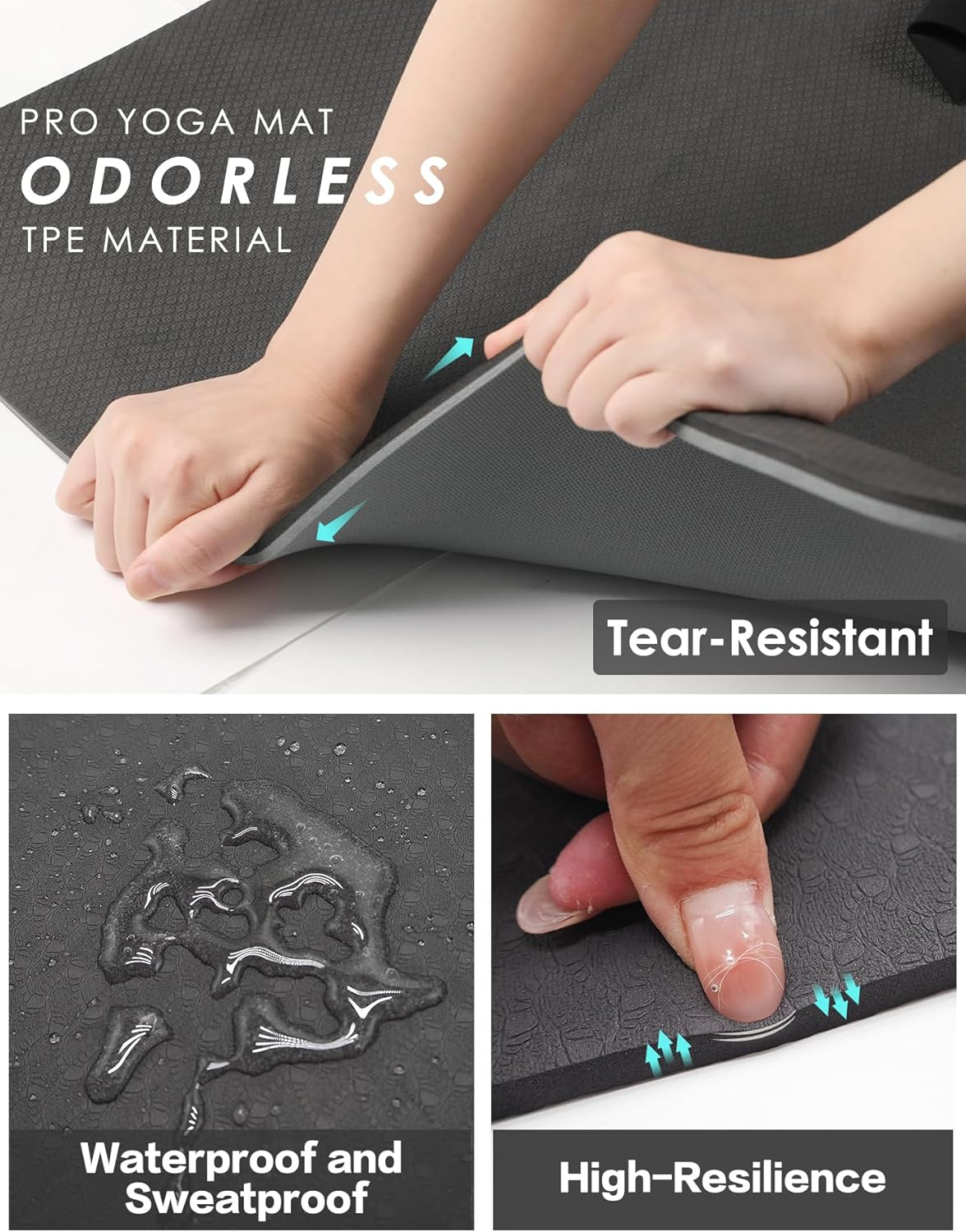 Non-Slip TPE Yoga Mat for Women & Men, 72"X24" Extra-Long Anti-Tear Pilates Mats for Hot Yoga, HIIT, Floor Workouts, 8Mm Thick Lightweight Fitness Mat Professional Exercise Mats with Dual Grip image number 3