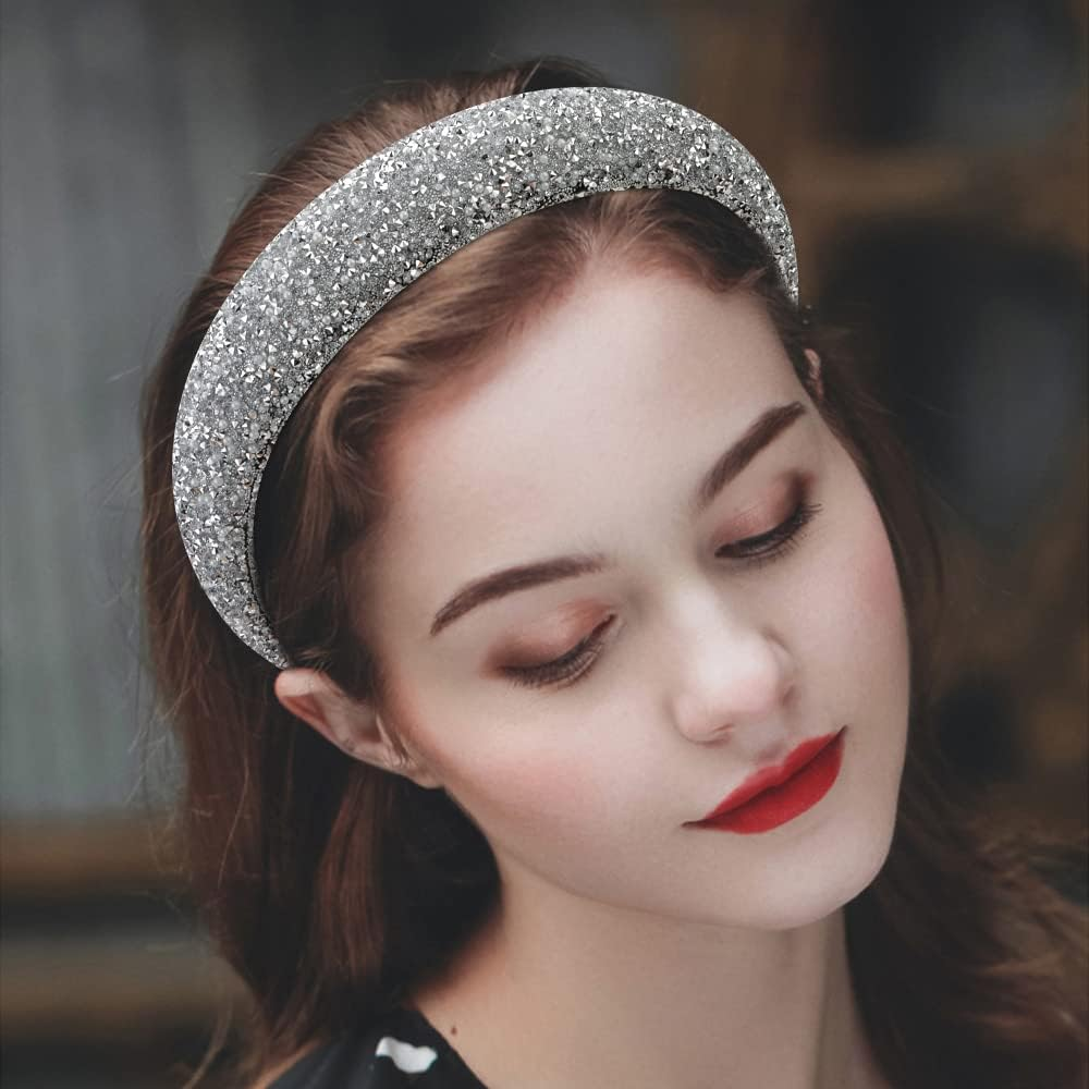 Silver Rhinestone Headband for Women, Padded Head Bands for Women'S Hair, Non Slip Sequin Diamond Headband, Glitter Sparkle Jeweled Headband, Girls Hair Accessories image number 1