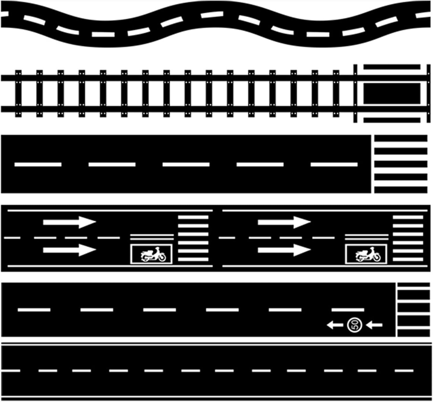 YUBX Road Tapes & Curves Stickers Set 8 Rolls Black Highway Washi Tapes Traffic Decorative Masking Tape for Toy Cars, Vehicles Kits, Kids Party Gift